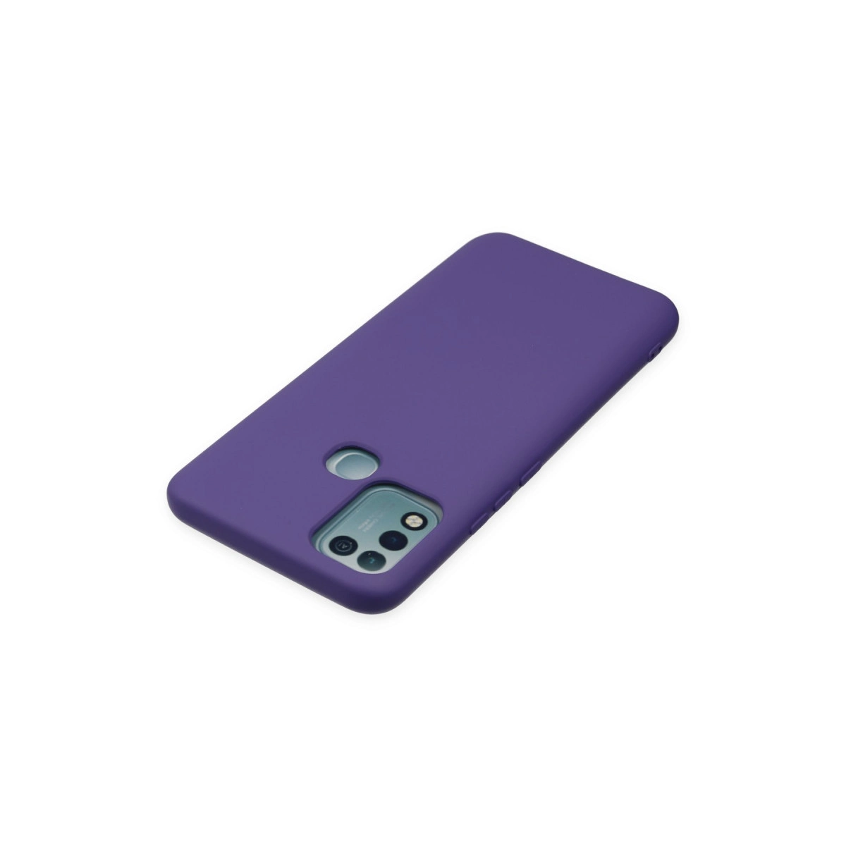 Kamera modülü ve parmak izi sensörlü mor telefon kılıfı.