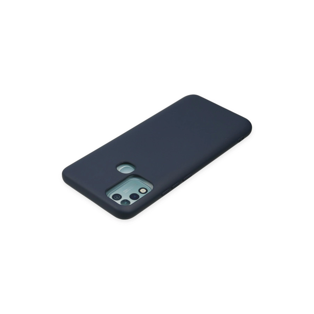 Kamera kesimli ve parmak izi sensörlü lacivert telefon kılıfı.