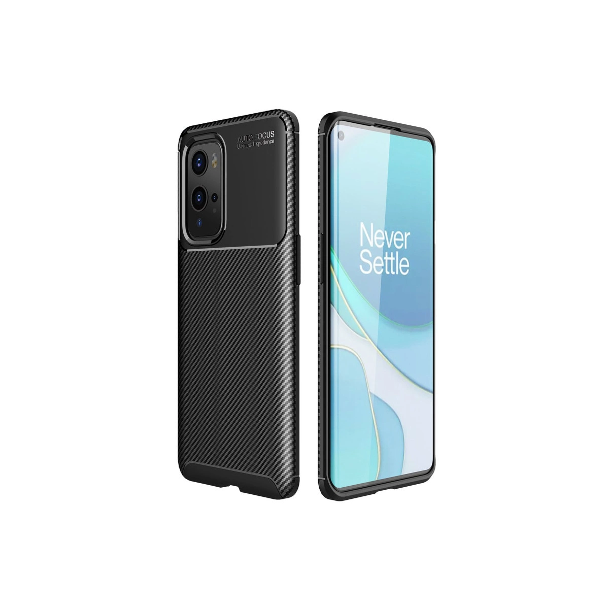 NEWFACE One Plus 9 Pro Uyumlu Auto Focus Karbon Kapak Telefon Kılıfı Siyah