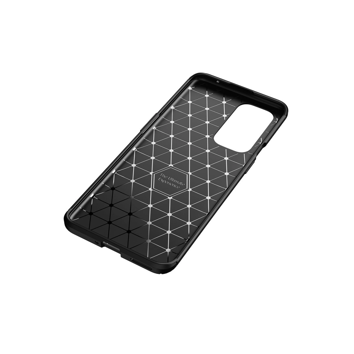 Petek desenli ve kamera oyuklu siyah telefon kılıfı.