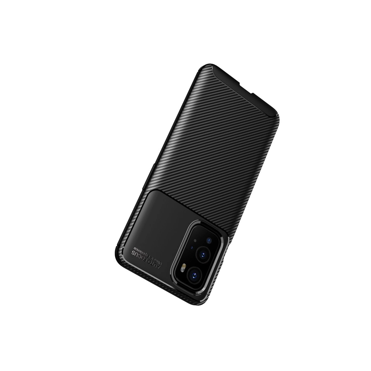 Karbon fiber desenli ve kamera kesimli siyah telefon kılıfı.