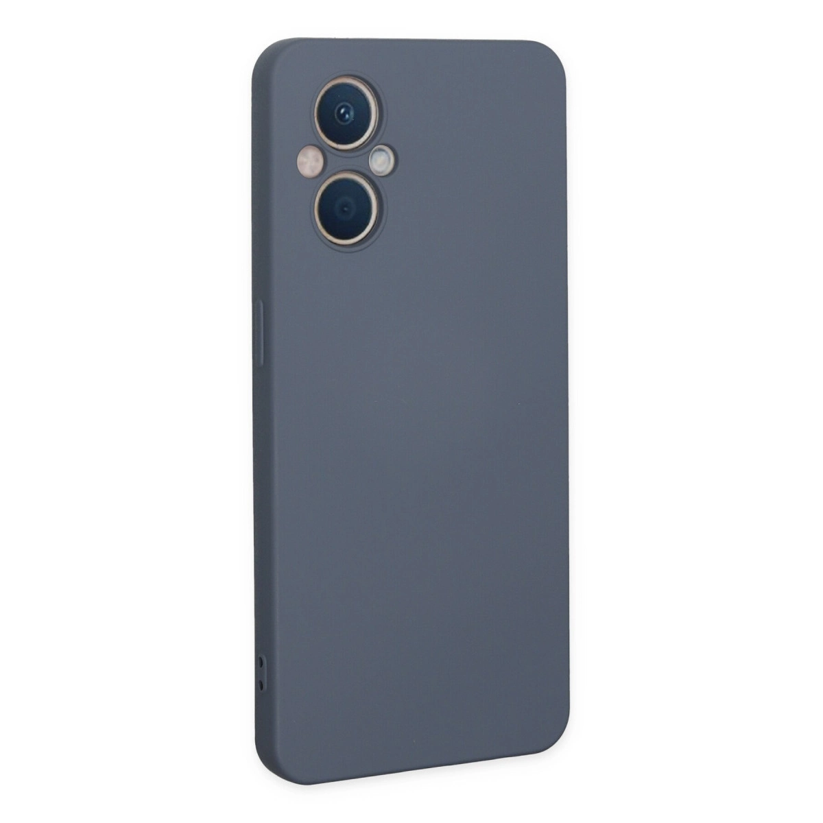 Sol üst köşede üç kamera lensli gri telefon kılıfı.