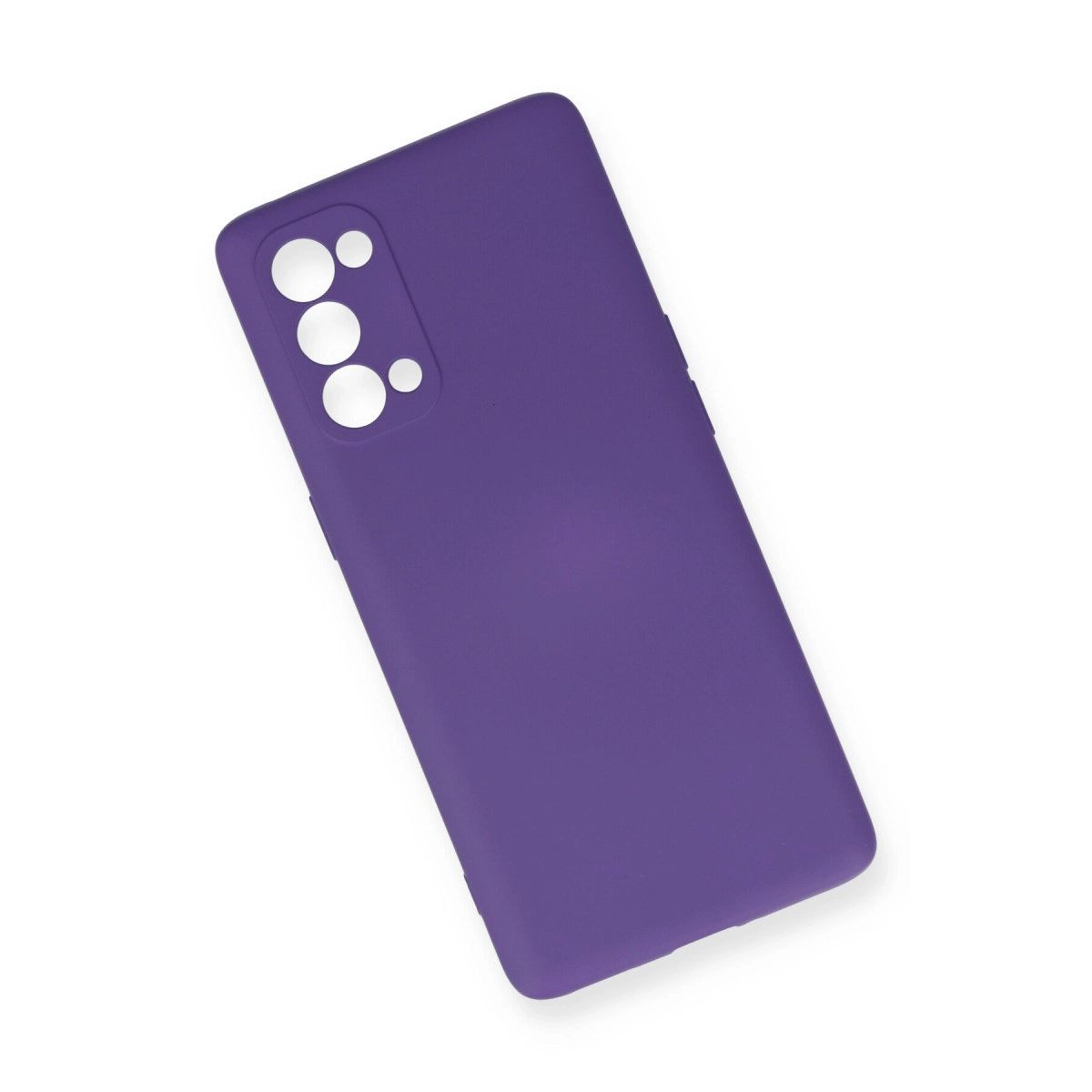 Beyaz arka plan üzerinde kamera modülü kesimli mor telefon kılıfı.