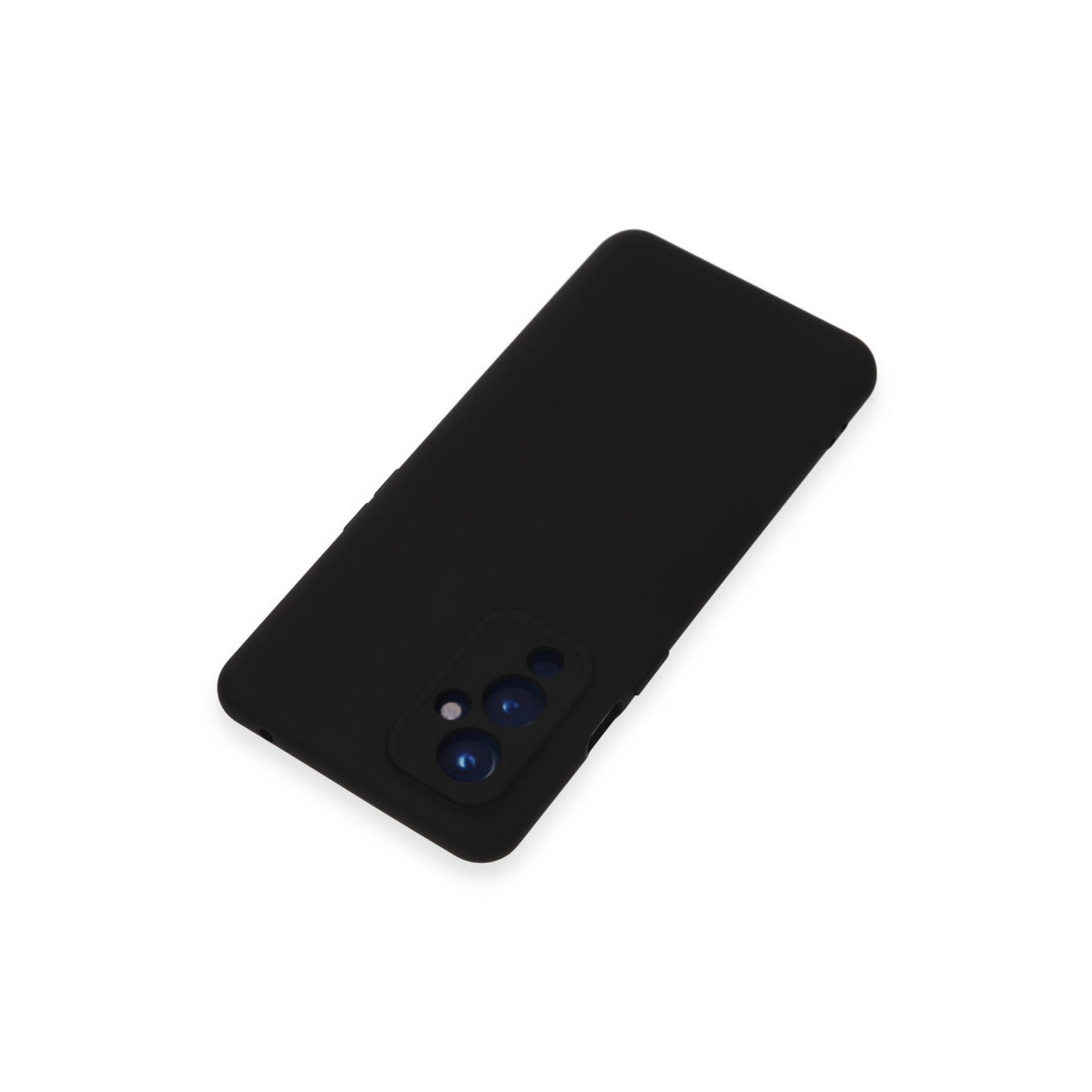 Beyaz arka plan üzerinde üçlü kameraya sahip siyah akıllı telefon kılıfı.