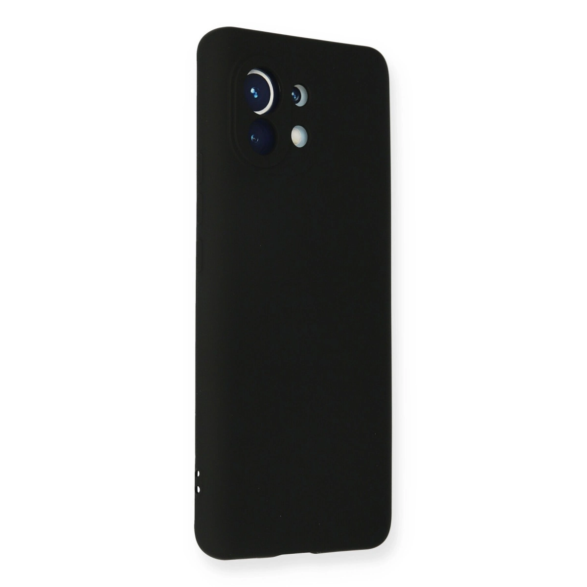 Üç lensli ve kamera kesimli siyah telefon kılıfı.