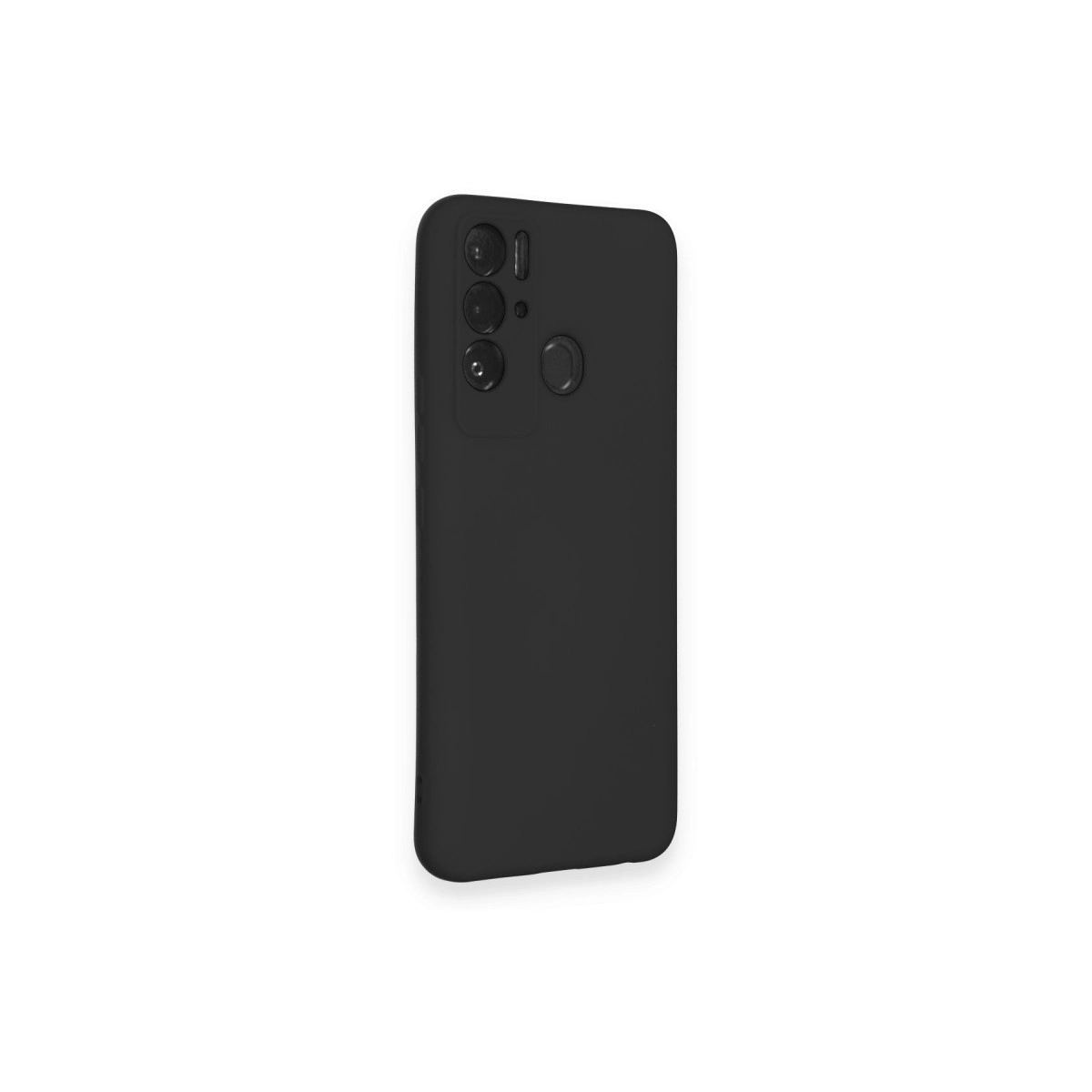 Üç kamera lensli ve parmak izi sensörlü siyah telefon kılıfı.