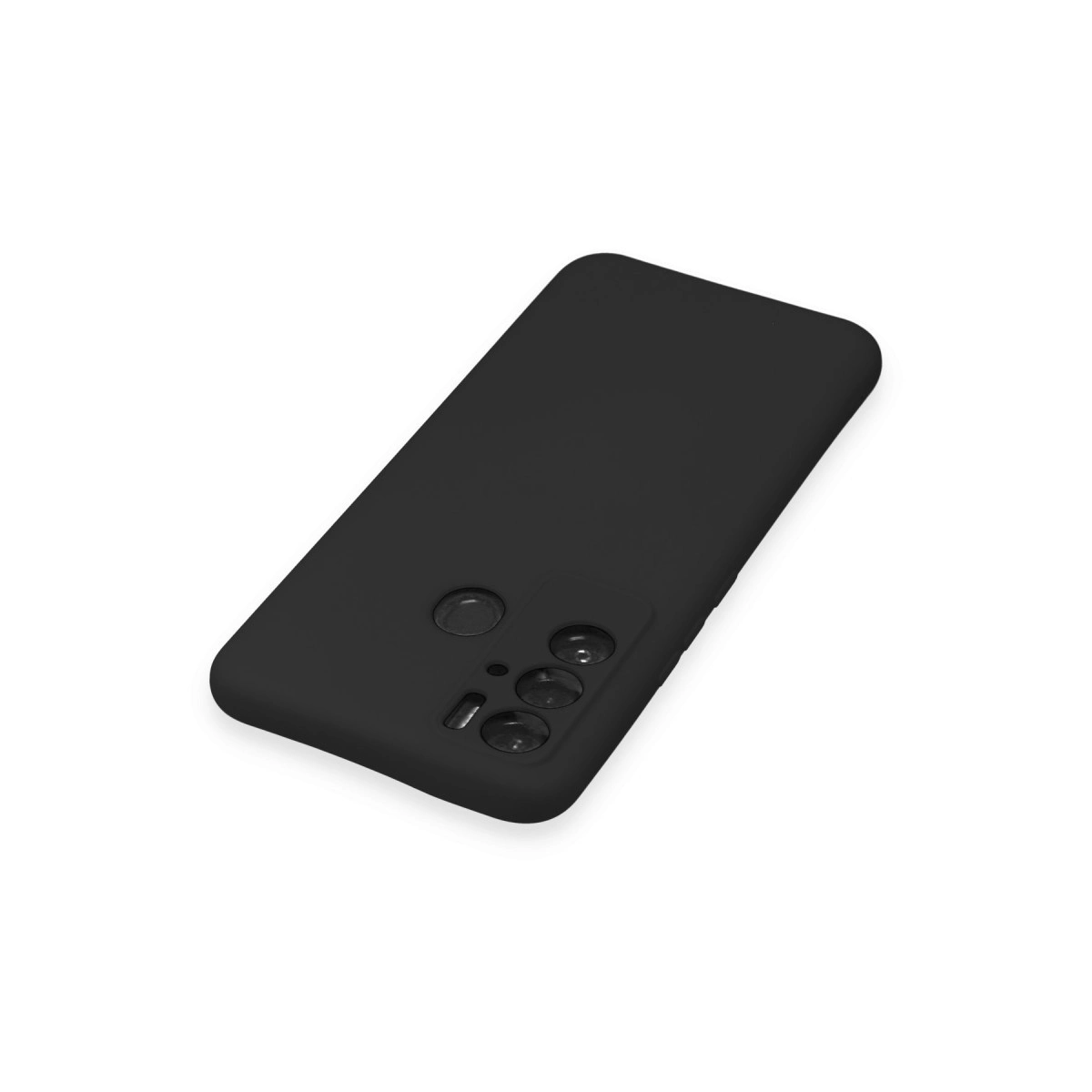 Üç kamera lensi ve parmak izi sensörlü siyah telefon kılıfı.