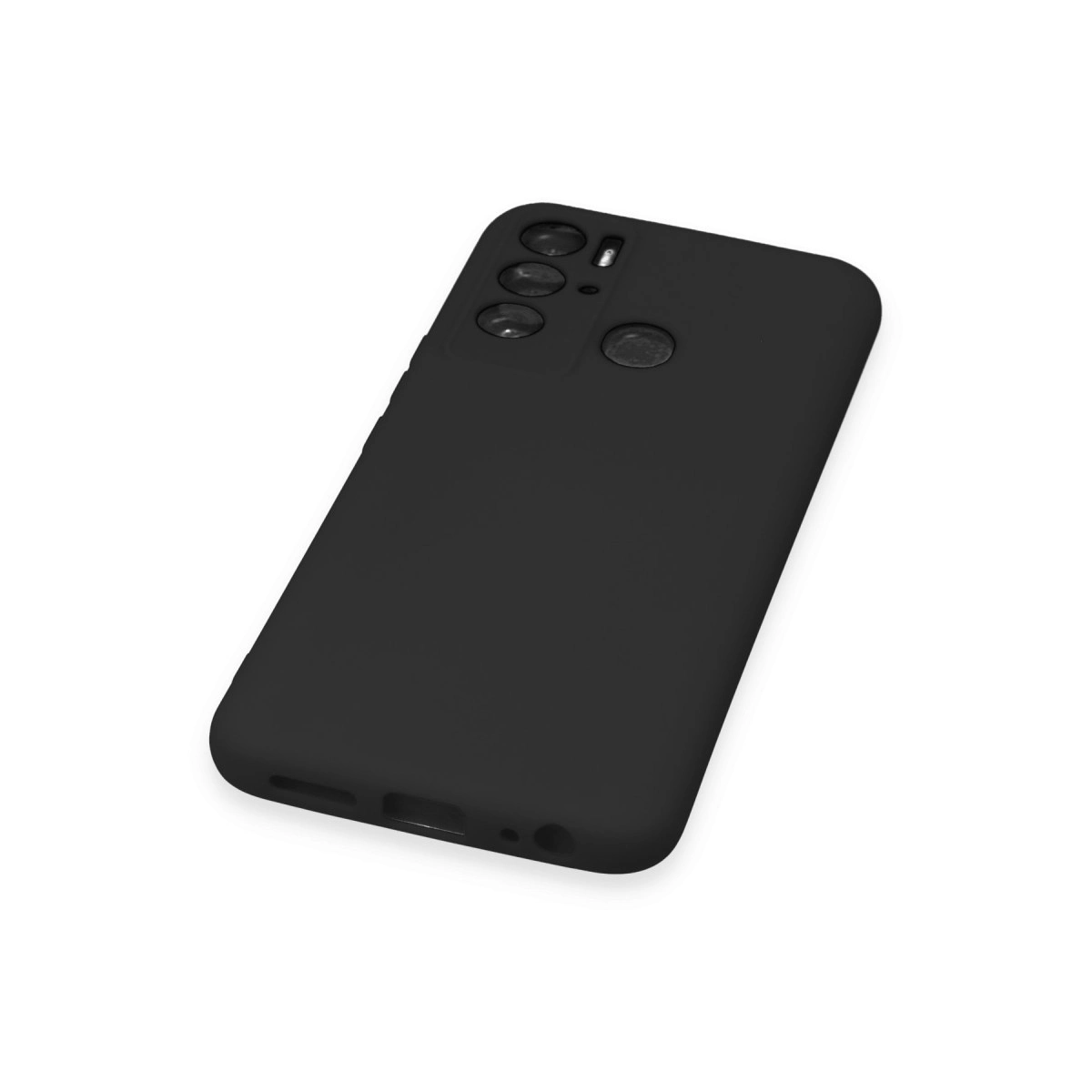 Üç arka kamerası ve parmak izi sensörü olan siyah akıllı telefon.