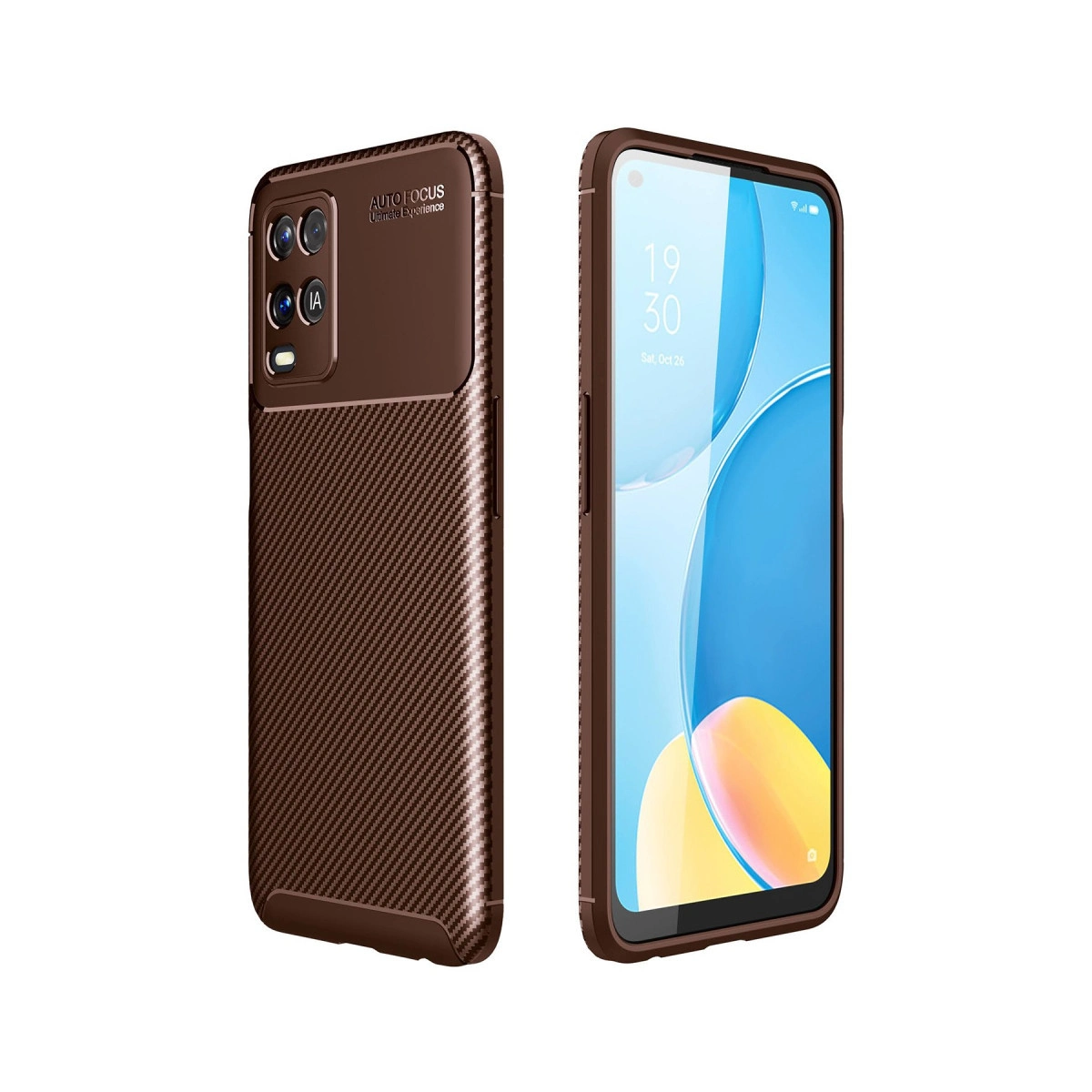 NEWFACE Oppo A54 4G Uyumlu Auto Focus Karbon Kapak Telefon Kılıfı Kahverengi