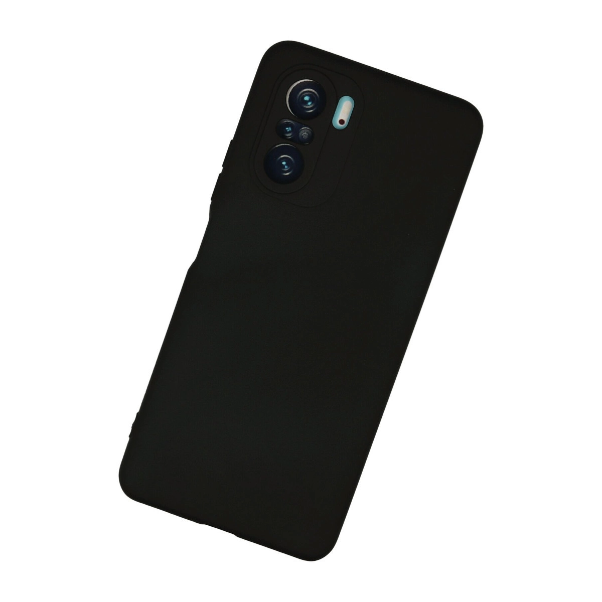 Kamera kesimli siyah telefon kılıfı, beyaz arka plan üzerinde.