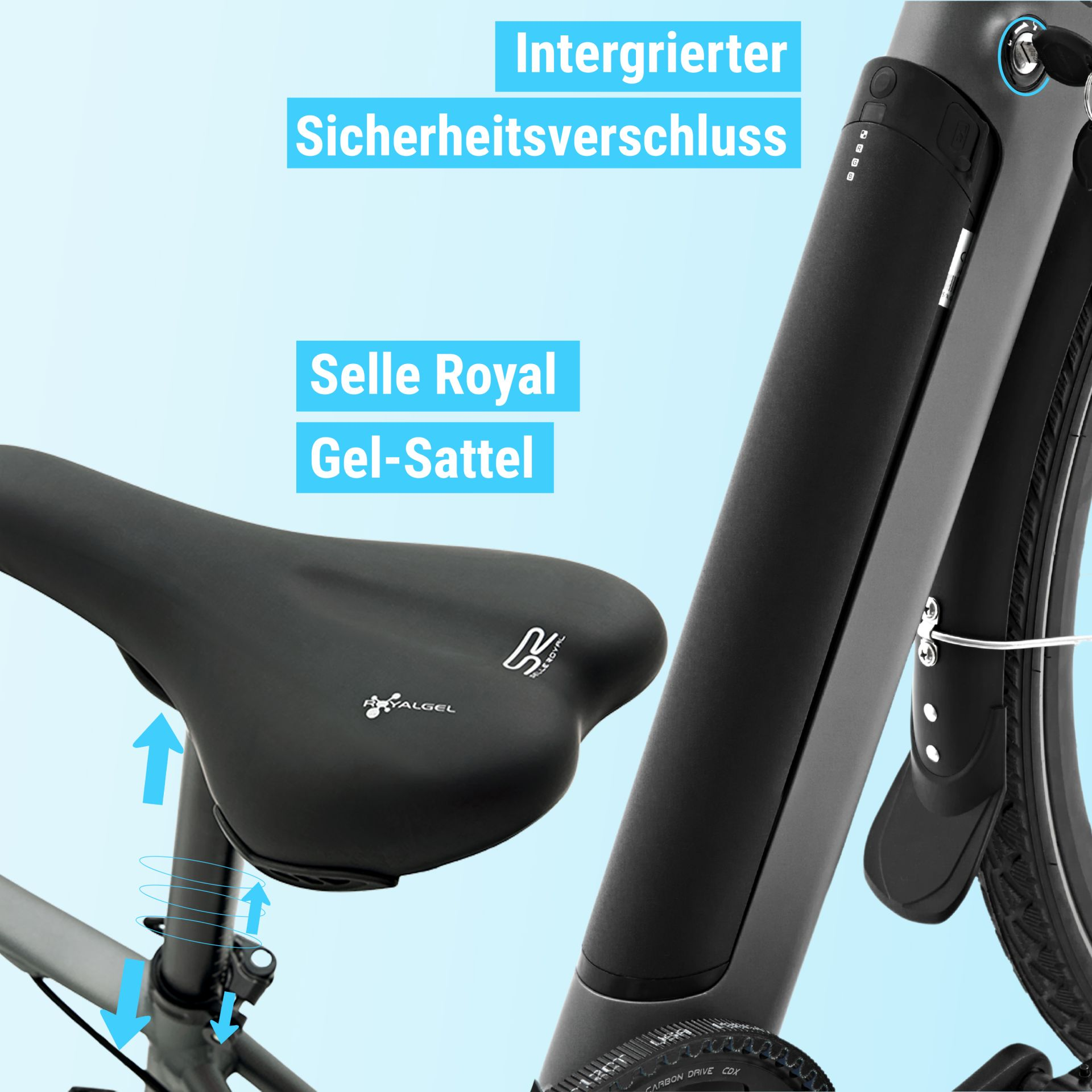 Ein schwarzer Fahrradsattel mit "Selle Royal Gel-Sattel" Aufschrift.