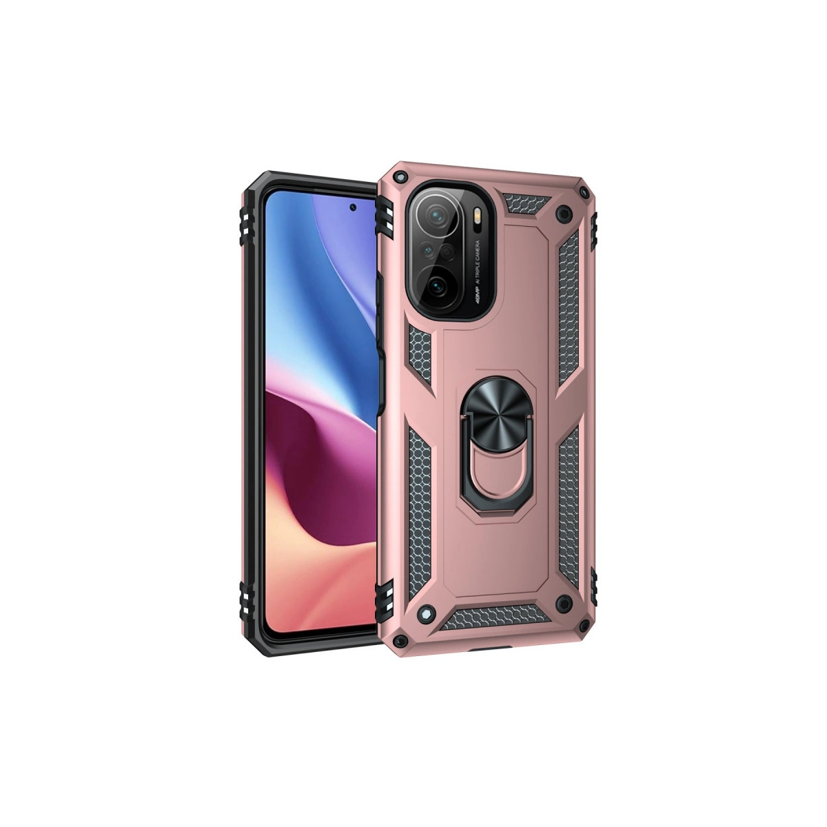 NEWFACE Xiaomi Poco F3 Uyumlu Sofya Yüzüklü Silikon Kapak Telefon Kılıfı Rose