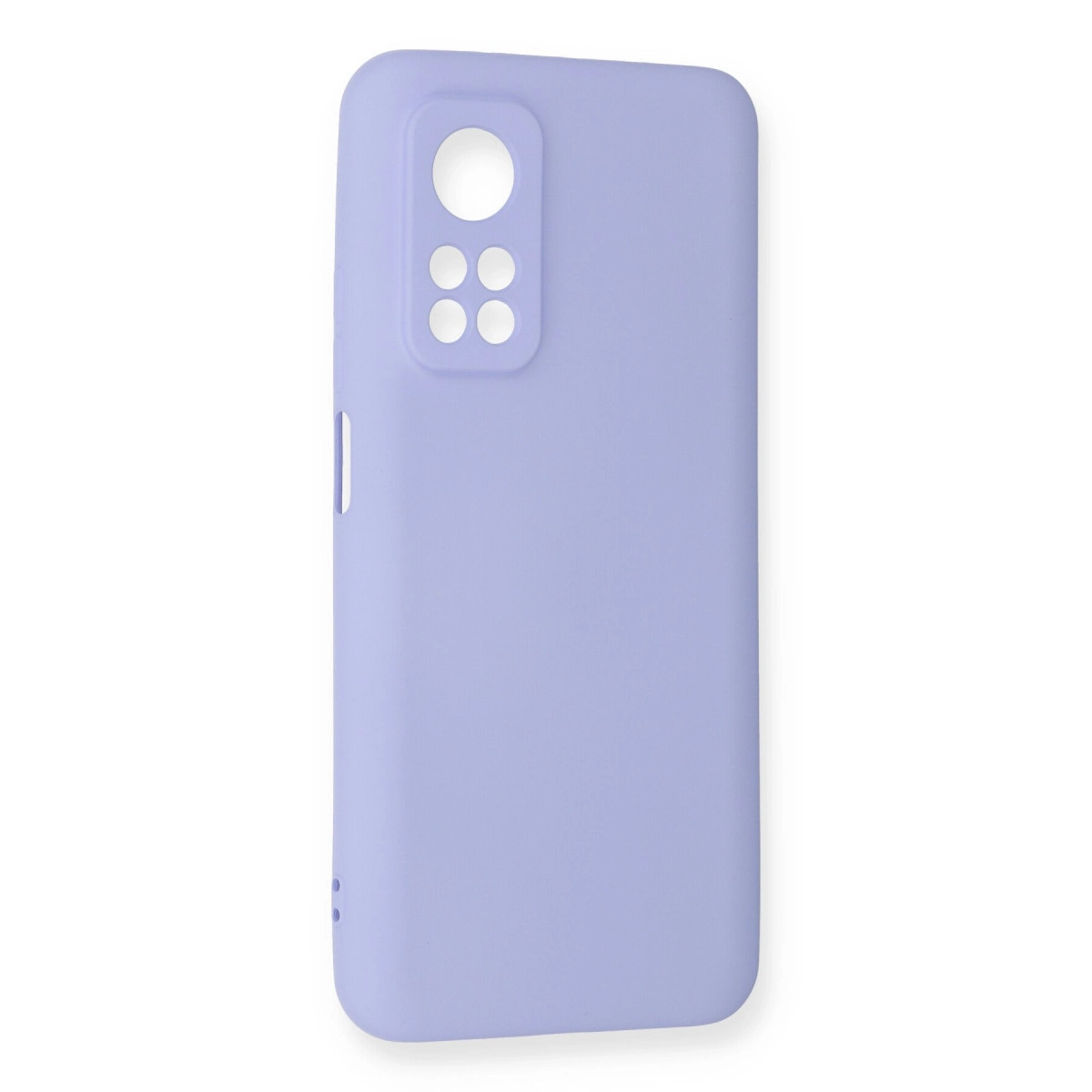 Dört yuvarlak kesikli dikdörtgen kamera oyuntulu, pastel mor telefon kılıfı.