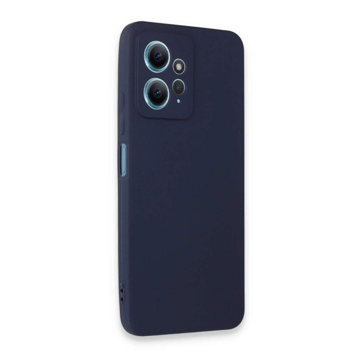 Üçlü kamera ve gümüş halkalı lacivert telefon kılıfı.