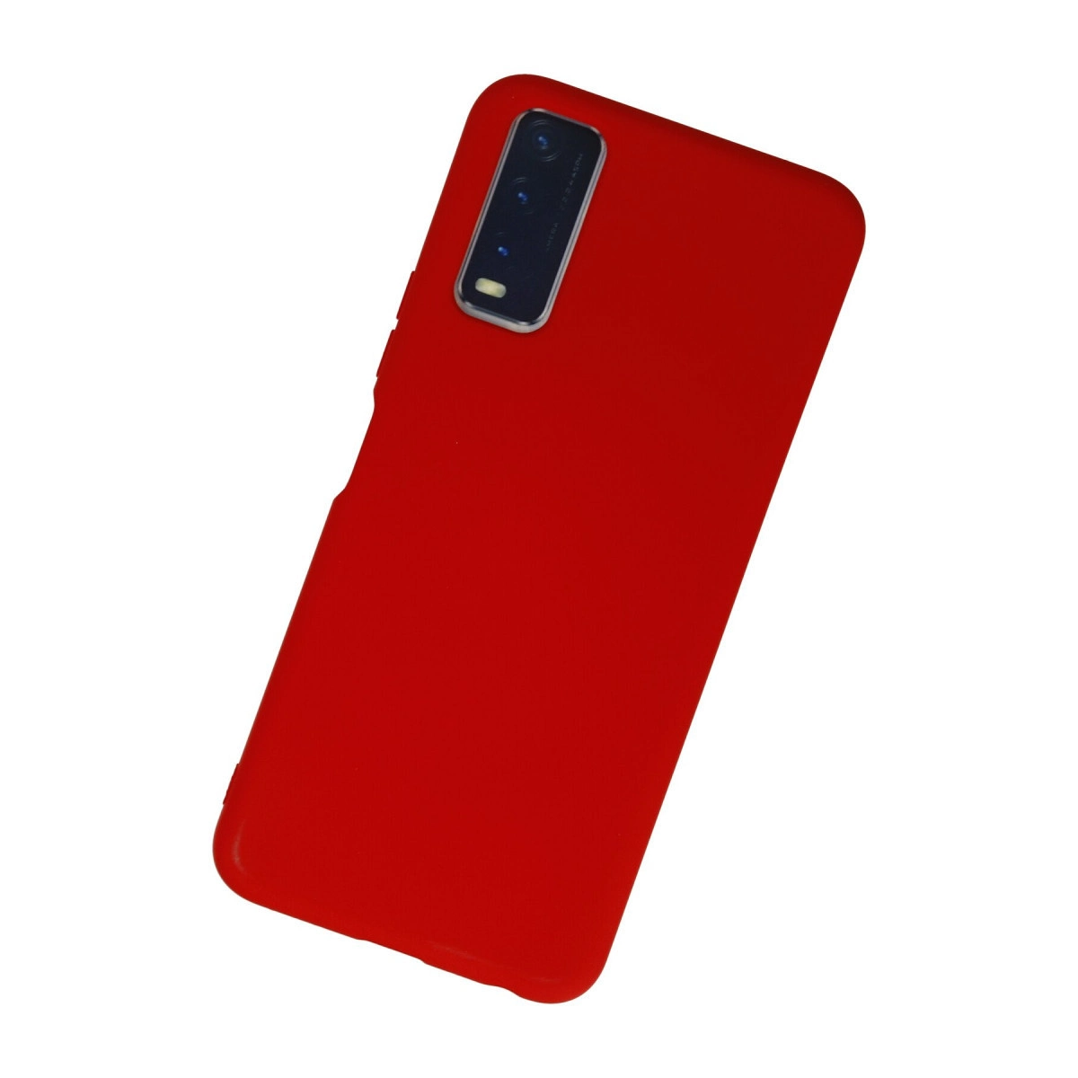 Arkada dikdörtgen kamera modülü düzenine sahip kırmızı telefon kılıfı.