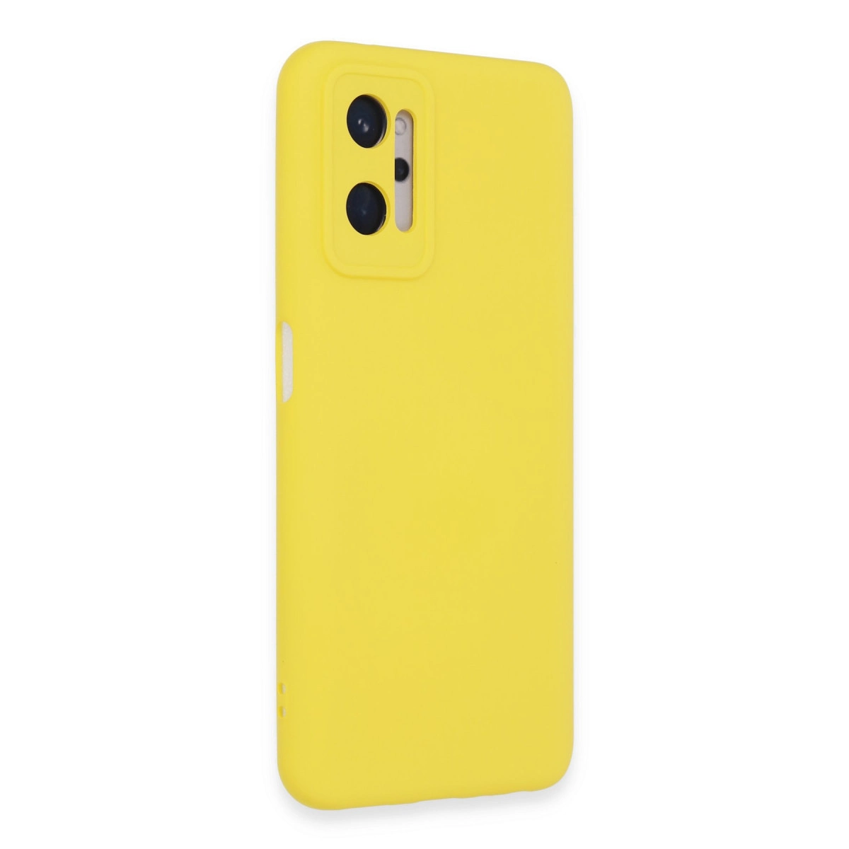 Arkada kamera modülü olan sarı telefon kılıfı.