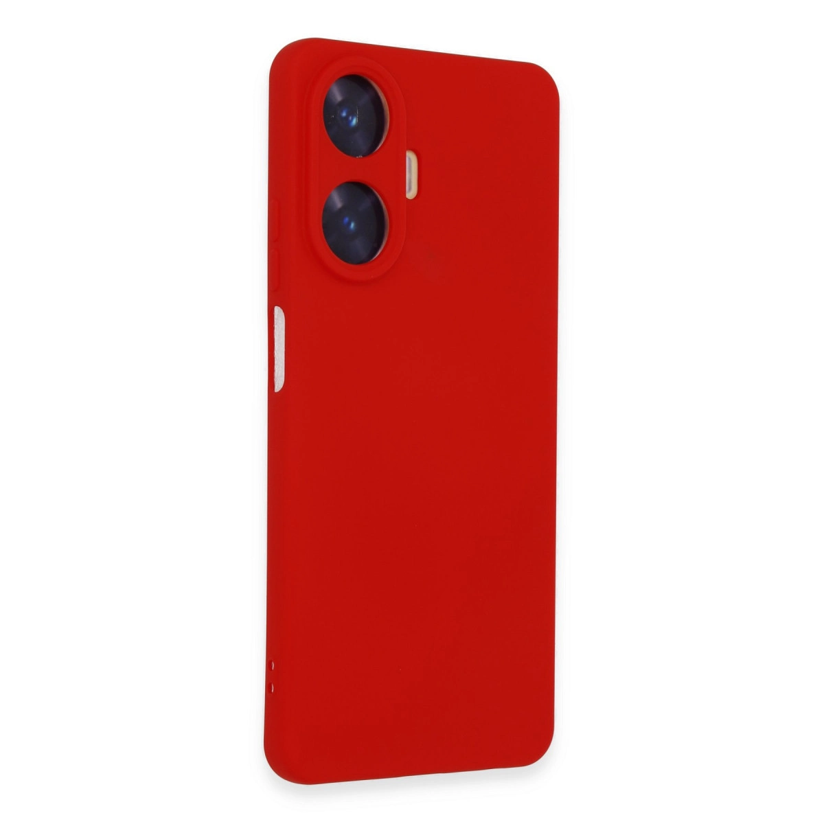 İki kamera lensi ve flaşlı kırmızı telefon kılıfı.