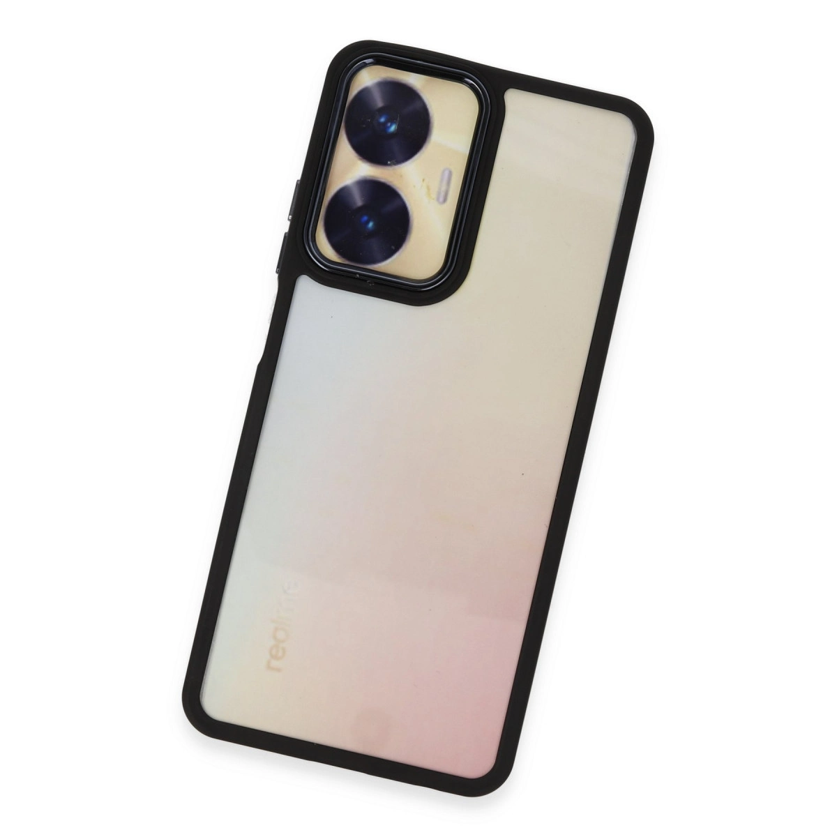 Üstte iki kamera lensi bulunan şeffaf telefon kılıfı.