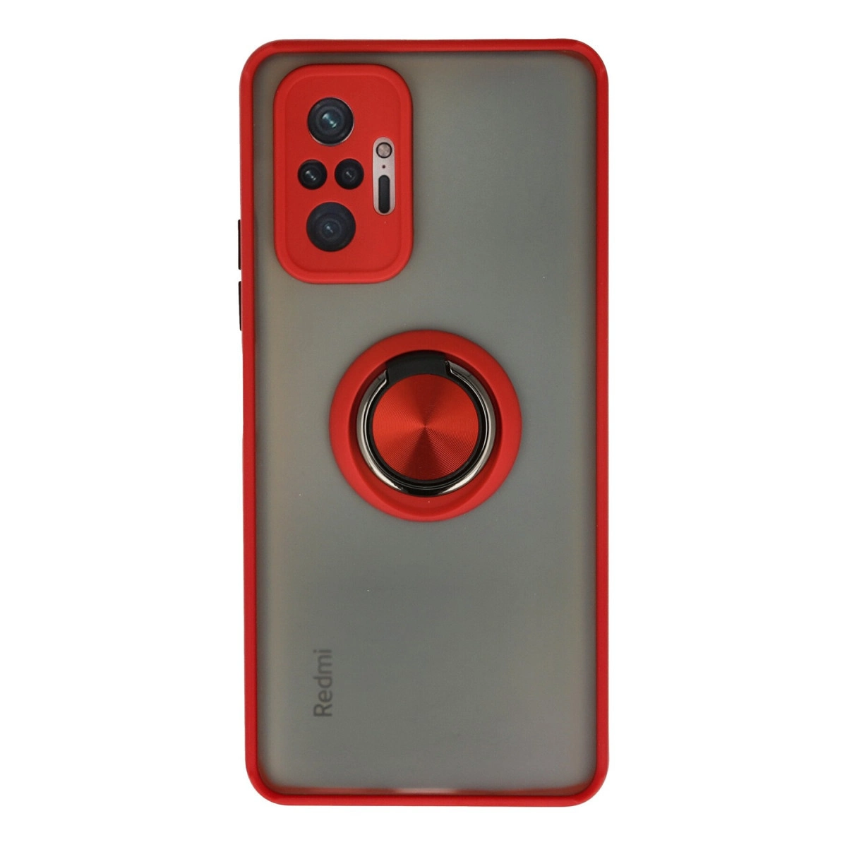 Kamera kesimli, siyah halka tutuculu kırmızı telefon kılıfı.