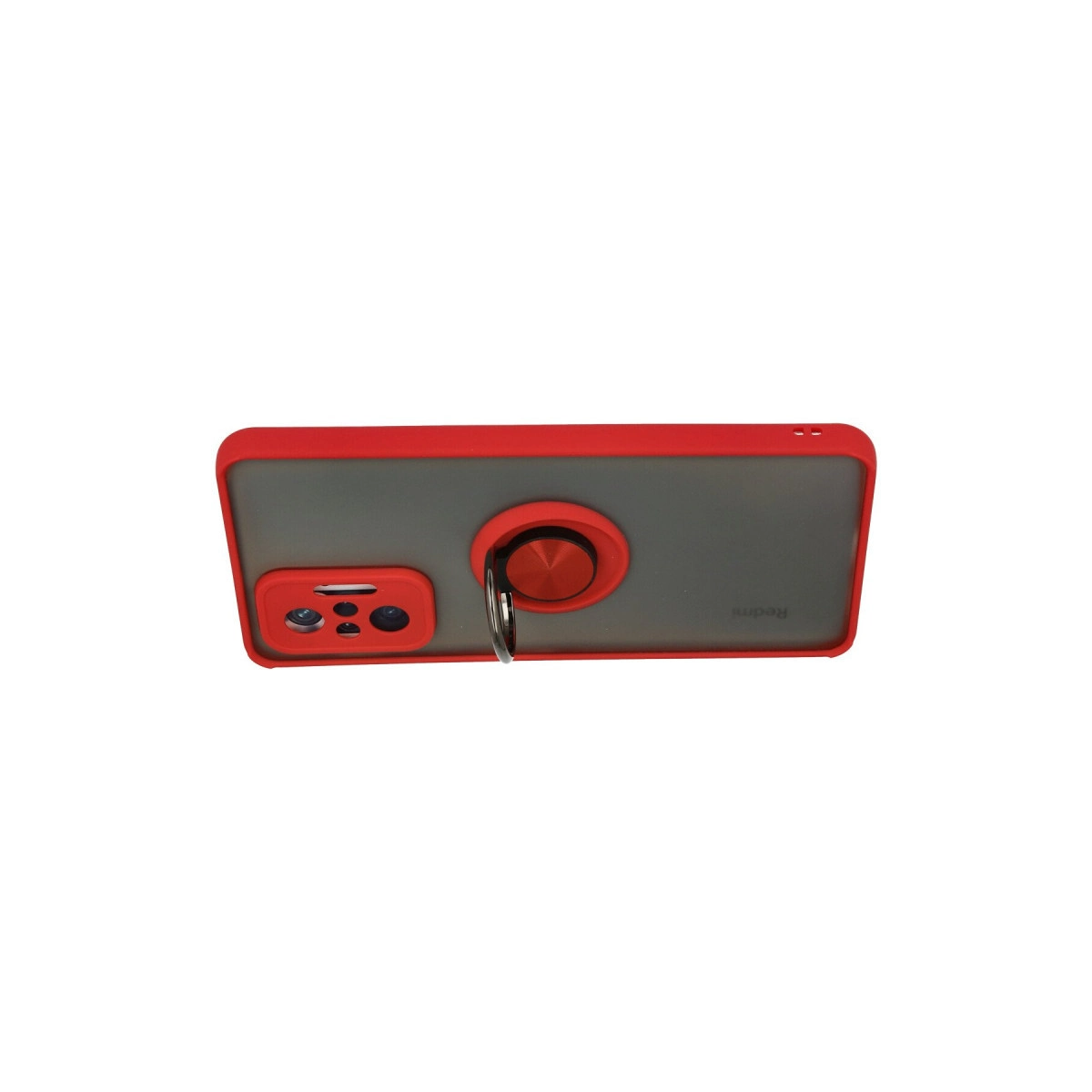 Gri arka ve halka tutuculu kırmızı telefon kılıfı.