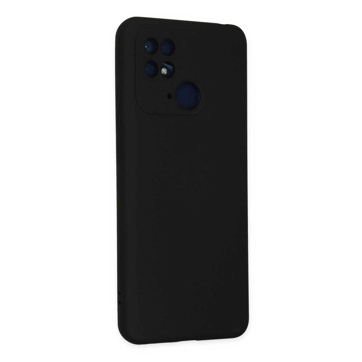 Dört lensli, dikdörtgen kamera modüllü siyah telefon kılıfı.