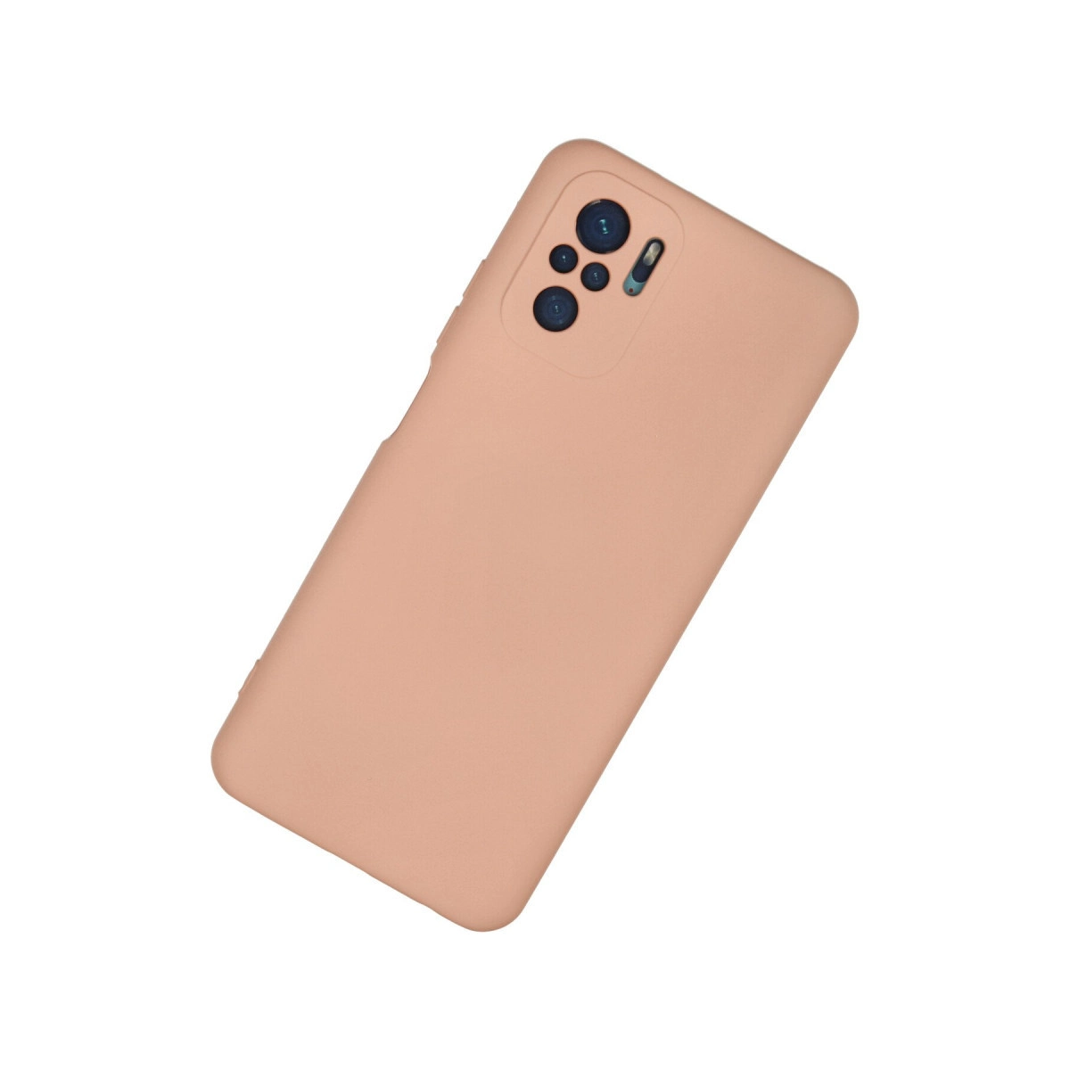 Beyaz arka plan üzerinde kamera kesimli şeftali rengi telefon kılıfı.