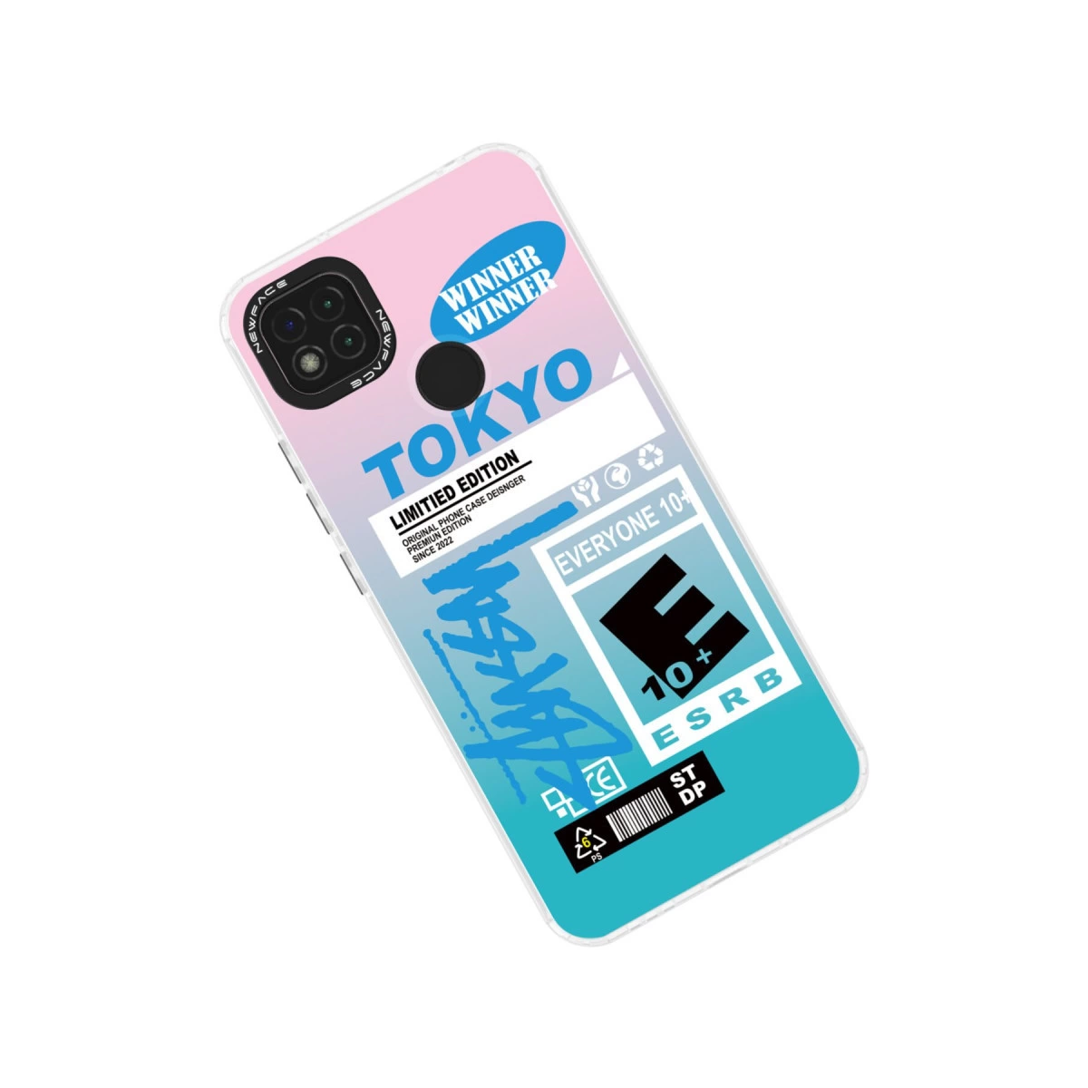 TOKYO baskılı, E dereceli, pembe/mavi geçişli telefon kılıfı.