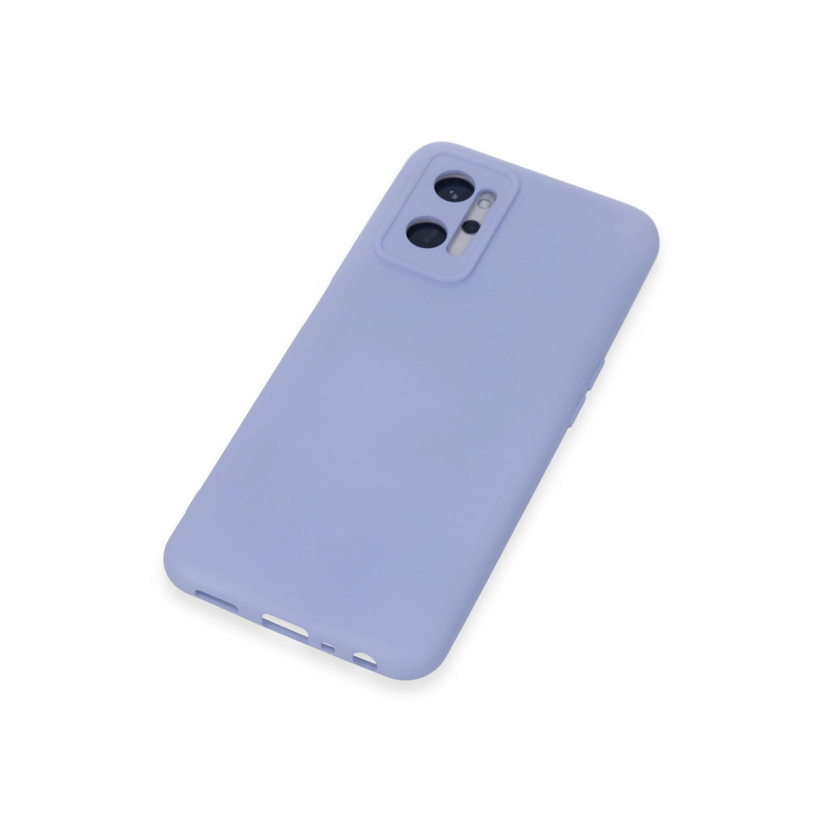 Kamera lensi kesimli ve port açıklıklı lavanta rengi telefon kılıfı.