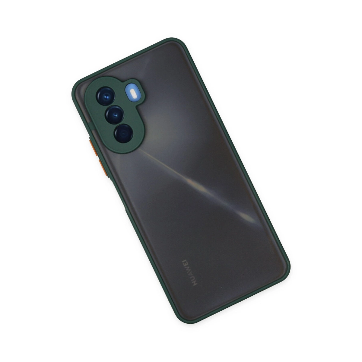 Yeşil kamera modülü ve flaşlı koyu gri Huawei akıllı telefon.