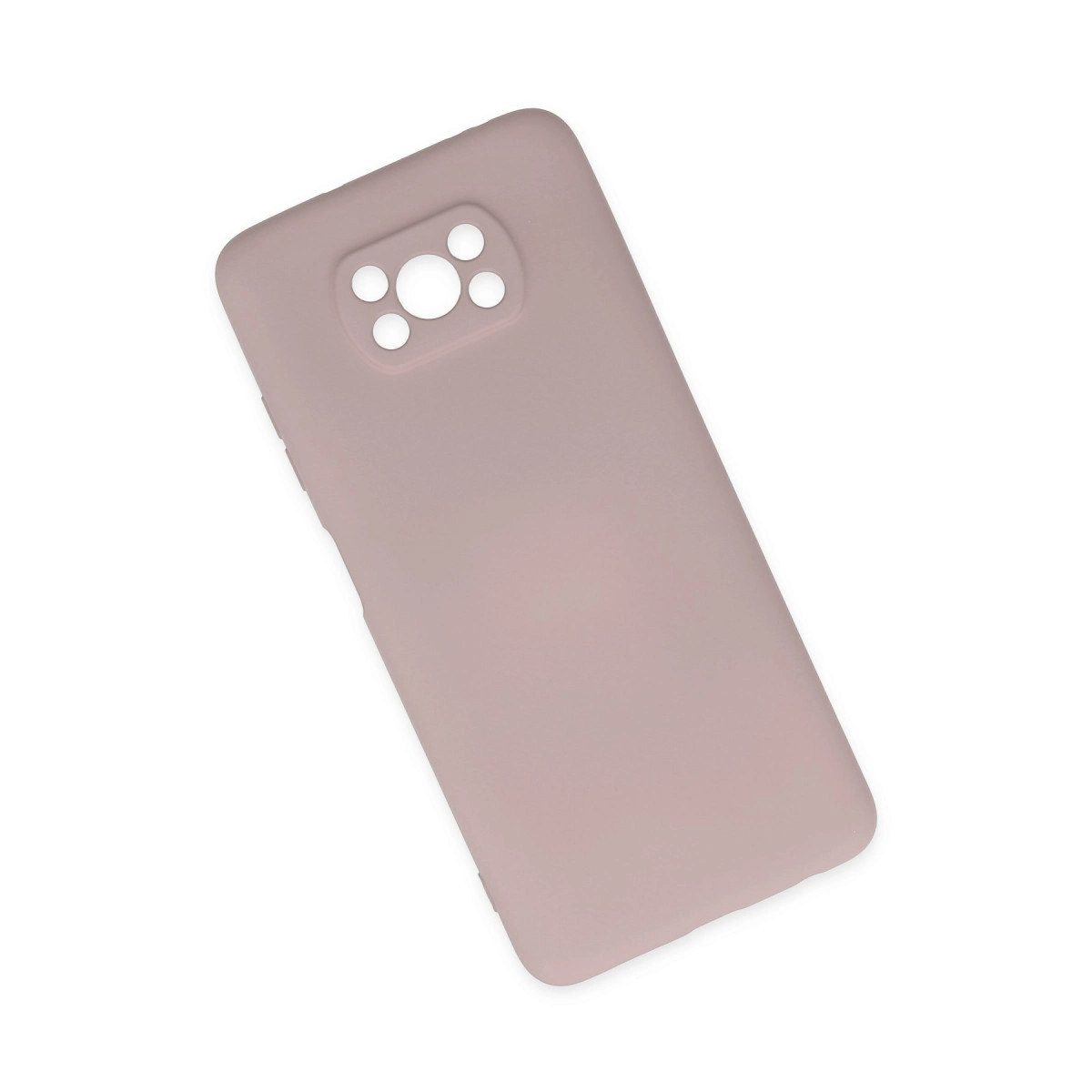 Kamera kesimli açık pembe telefon kılıfı beyaz arka plan üzerinde gösteriliyor.