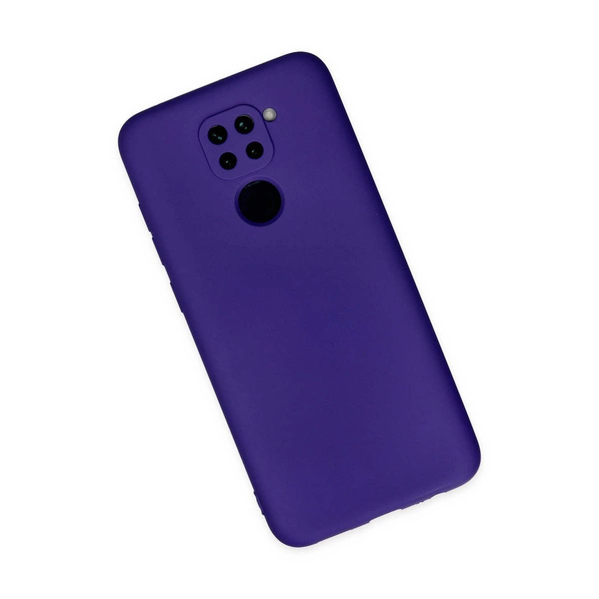 Dört kameralı mor telefon kılıfı ve parmak izi sensörü.