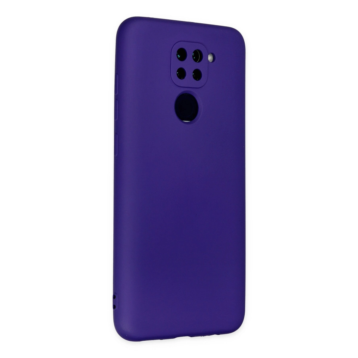Dörtlü kamera ve parmak izi sensörlü mor telefon kılıfı.