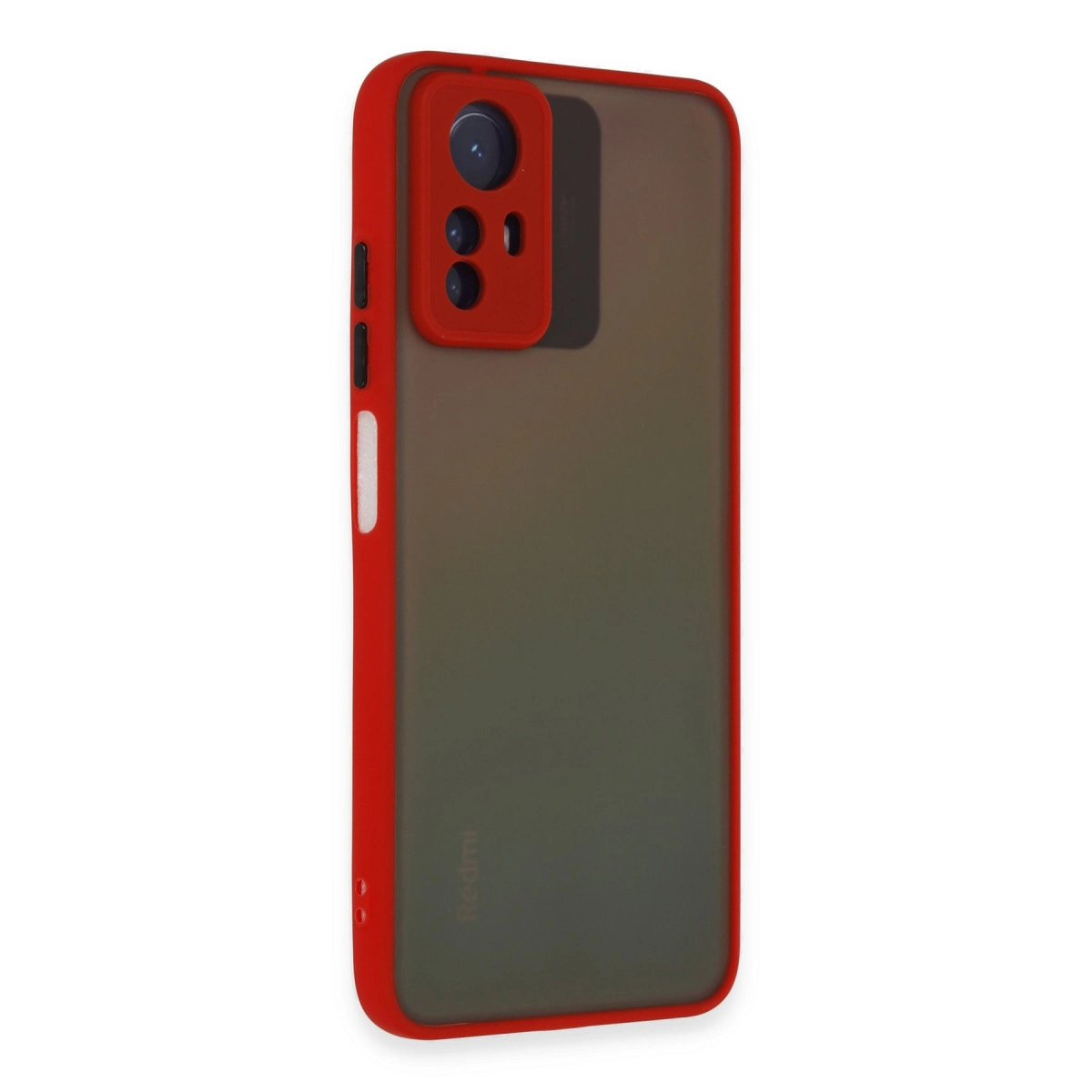 Dumanlı arka ve kamera alanına sahip kırmızı telefon kılıfı.