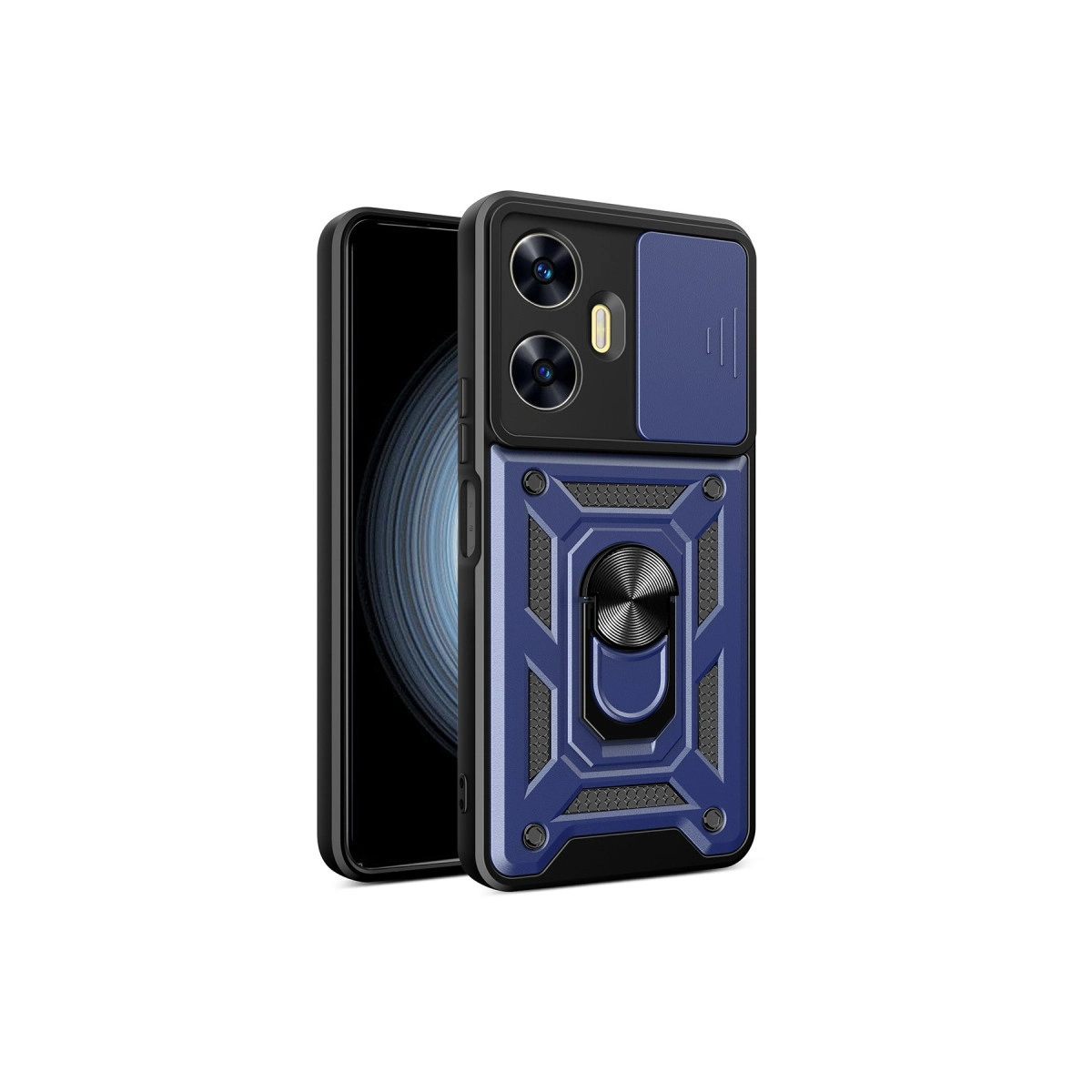 NEWFACE Realme C55 Uyumlu Pars Lens Yüzüklü Silikon Telefon Kılıfı Lacivert