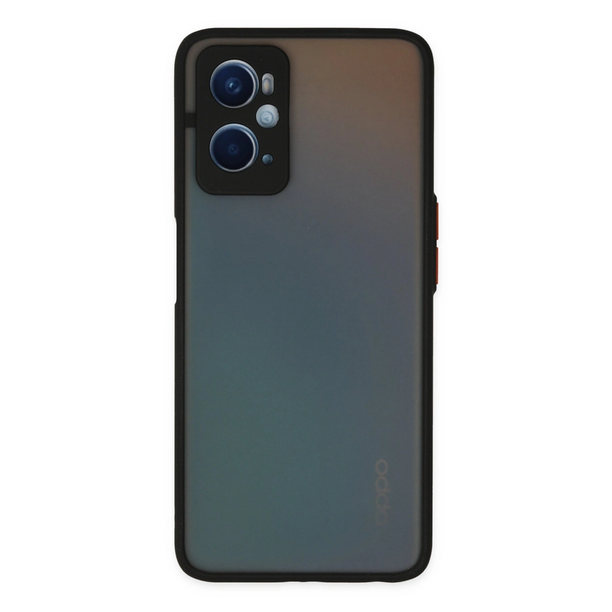 Kamera modülü sol üstte ve degrade sırtlı siyah telefon. Oppo logosu görünüyor.