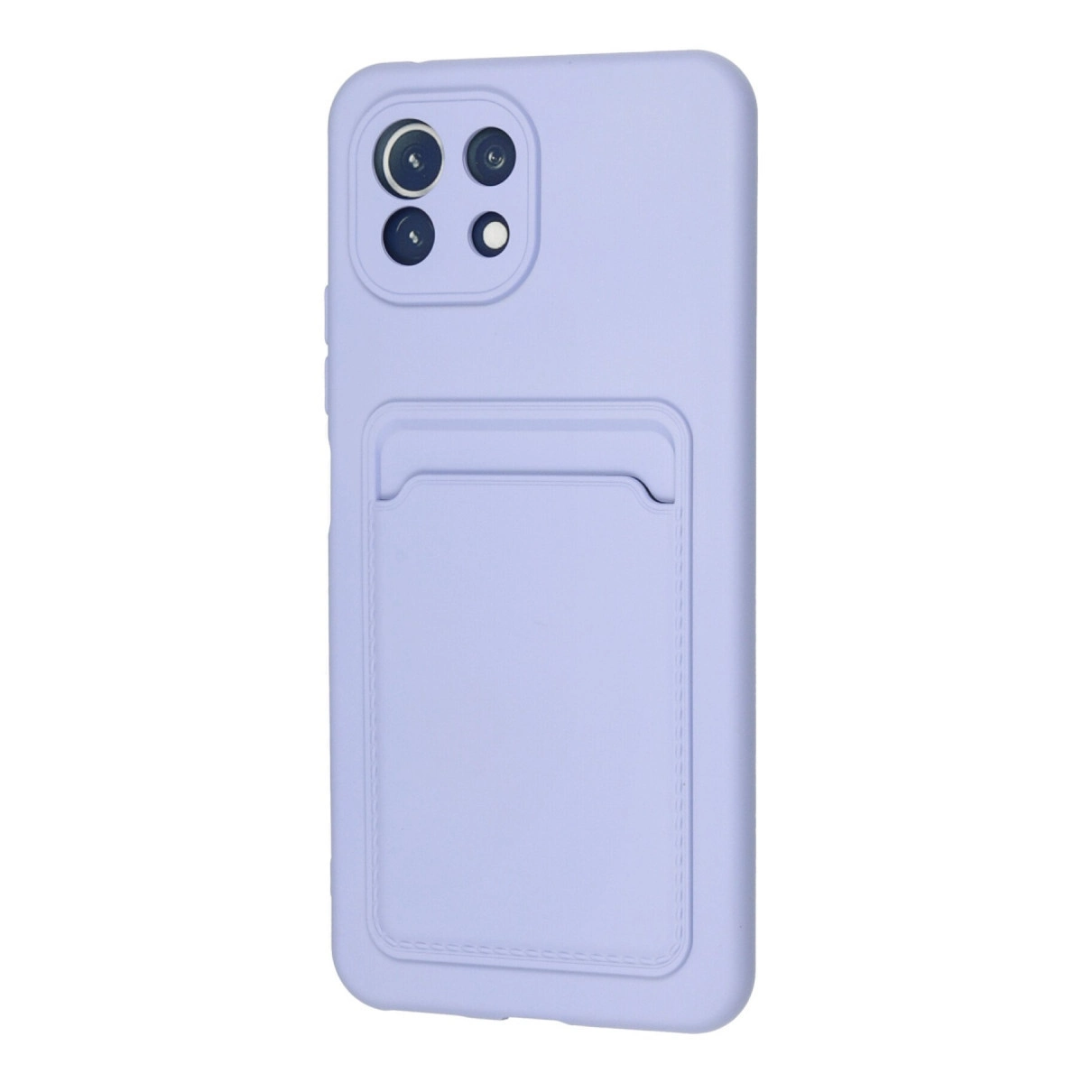 Kamera oyuntulu, kart bölmeli lavanta rengi telefon kılıfı.