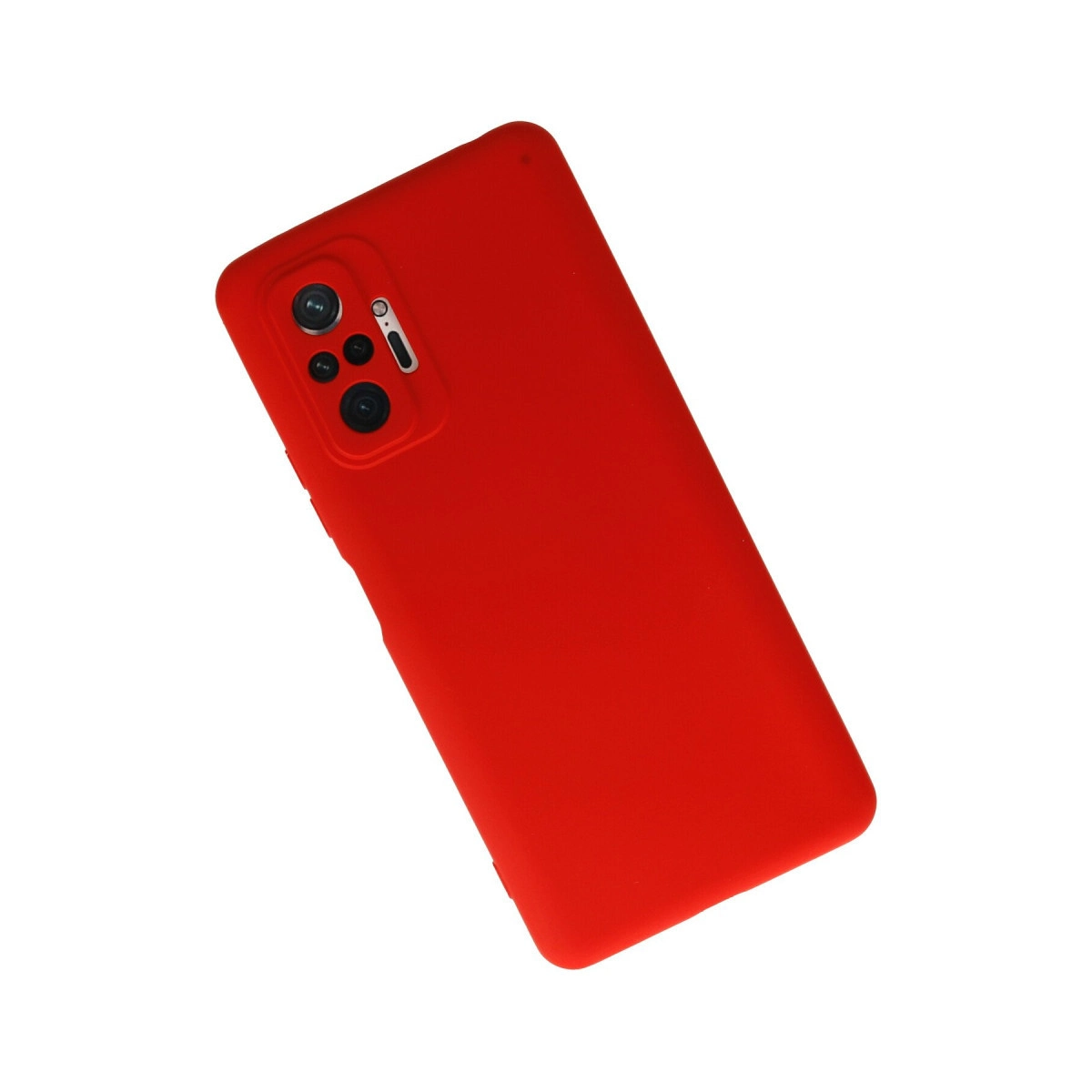 Kamera kesimli kırmızı telefon kılıfı, beyaz zeminde.