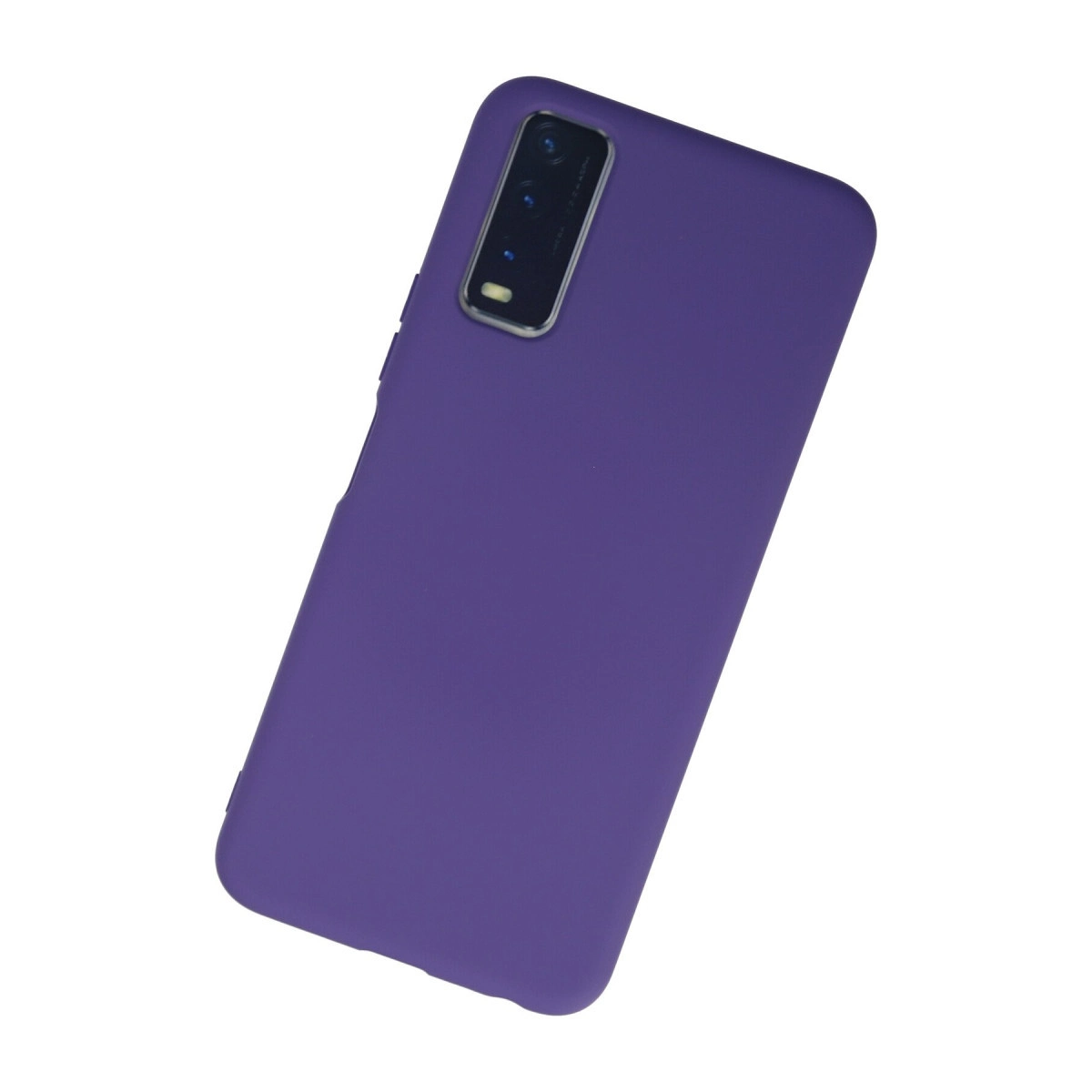 Arkada dikdörtgen kamera modülü olan mor telefon kılıfı.
