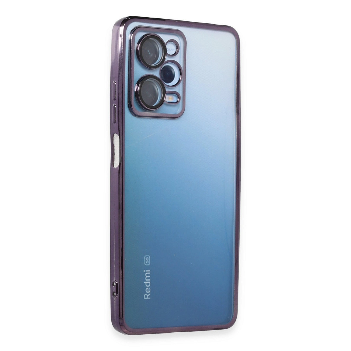 Kamera kesimli mavi telefon kılıfı ve Redmi 5G logosu.