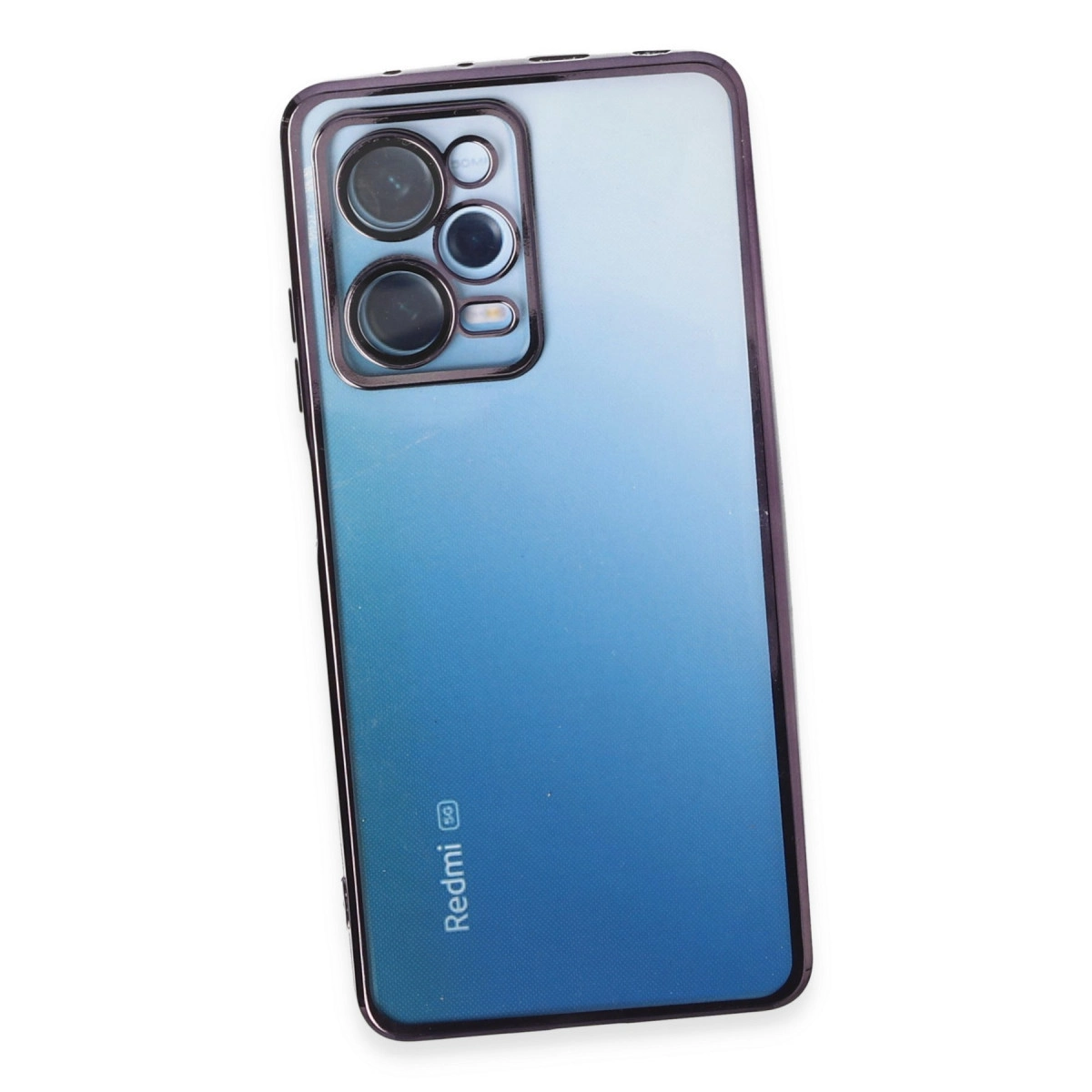 Kamera modülü ve "Redmi 5G" logosu olan mavi bir akıllı telefon.