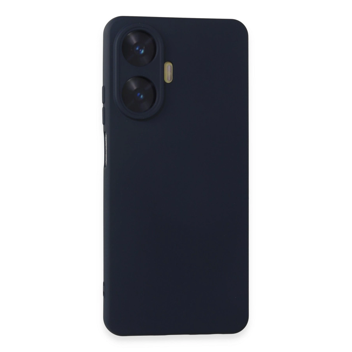 İki kamera lensi ve flaşlı lacivert telefon kılıfı.