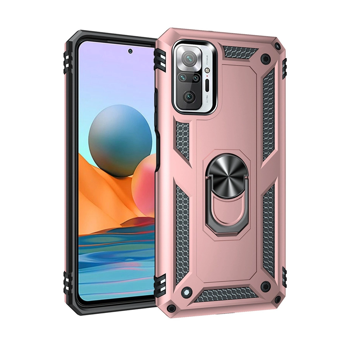 NEWFACE Xiaomi Redmi Note 10 Pro Uyumlu Sofya Yüzüklü Silikon Kapak Telefon Kılıfı Pembe