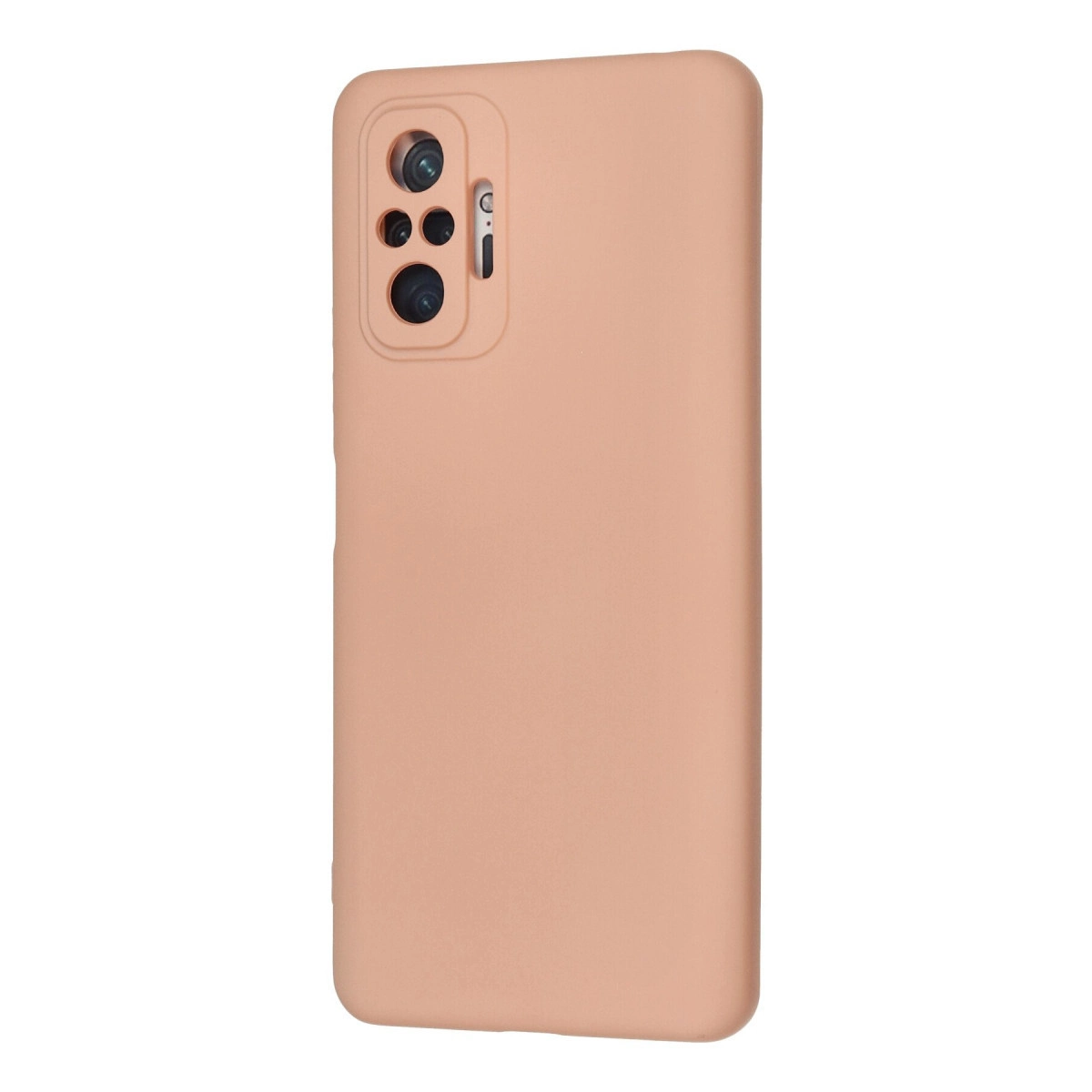 Arkada kamera lens dizisi bulunan şeftali rengi telefon kılıfı.