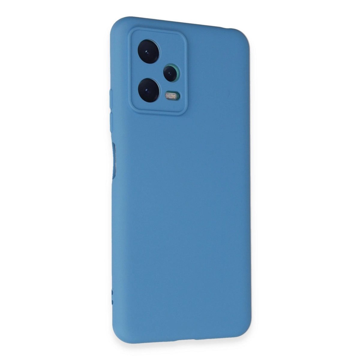 Arkada kamera modülü bulunan mavi bir telefon kılıfı.