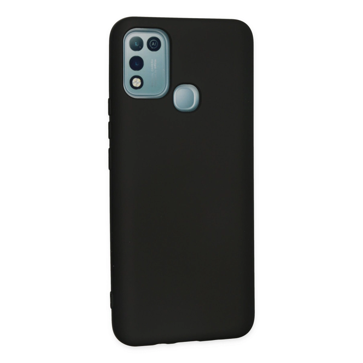 Kamera kesimli ve parmak izi sensörlü siyah telefon kılıfı.