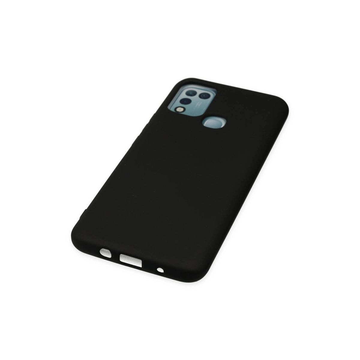 Kamera kesimli ve parmak izi sensörlü siyah telefon kılıfı.