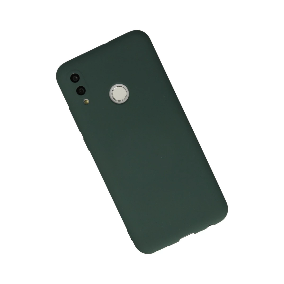 Kamera ve parmak izi sensörlü koyu yeşil telefon kılıfı.