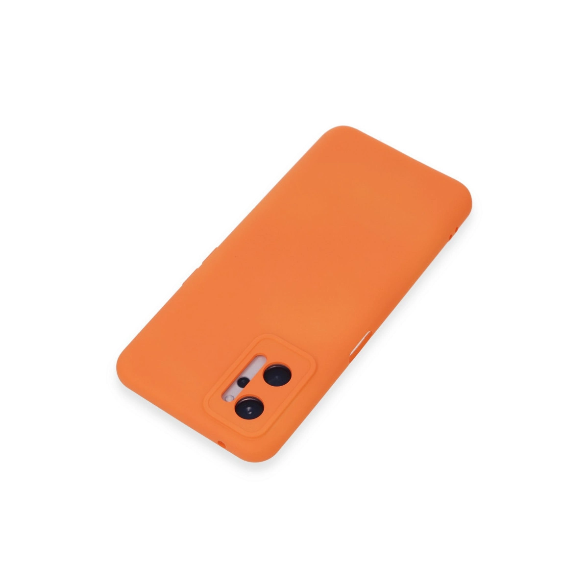 Kamera lensi kesimli parlak turuncu telefon kılıfı.