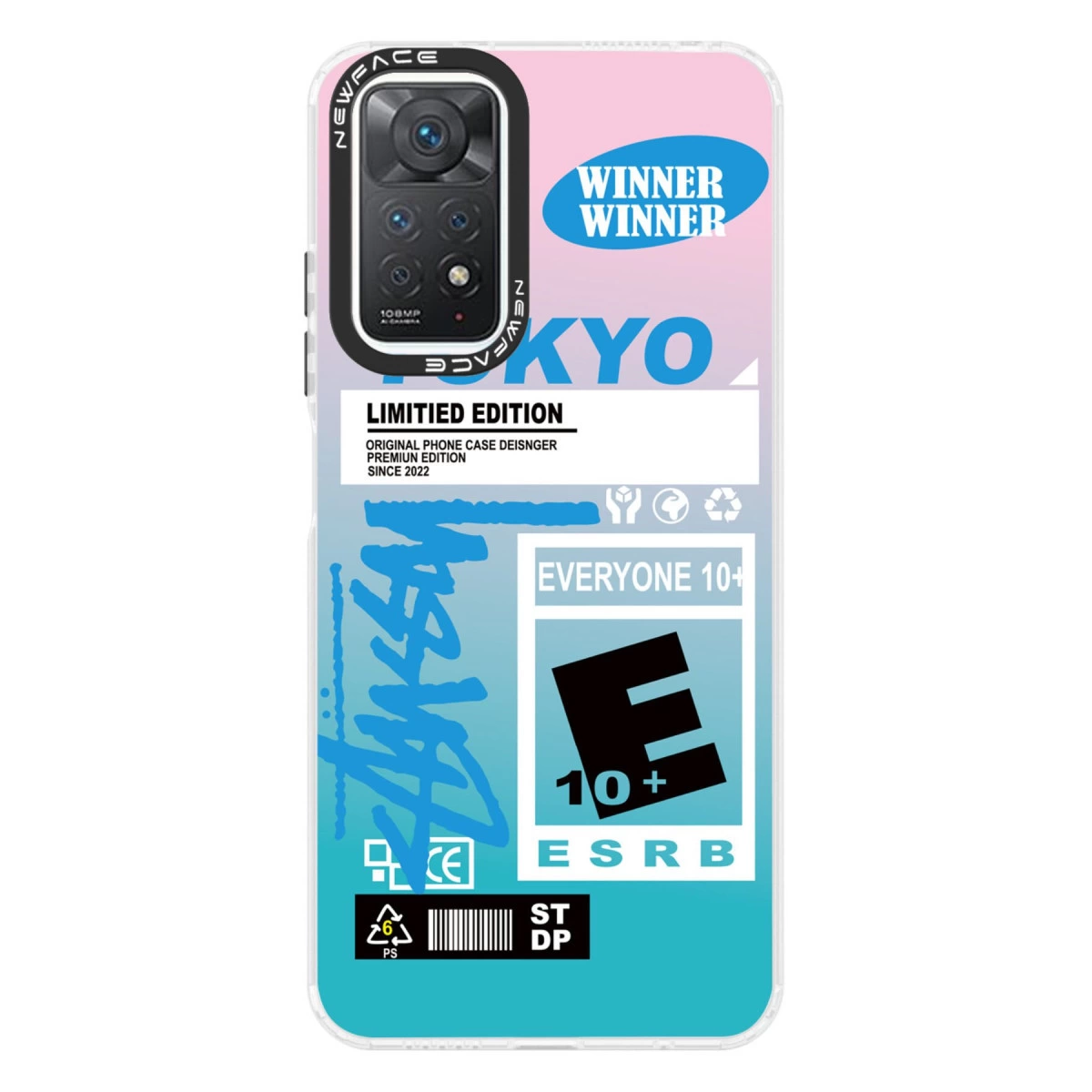 Kamera, metin ve ESRB derecelendirmeli telefon kılıfı. Gradyan arka plan.