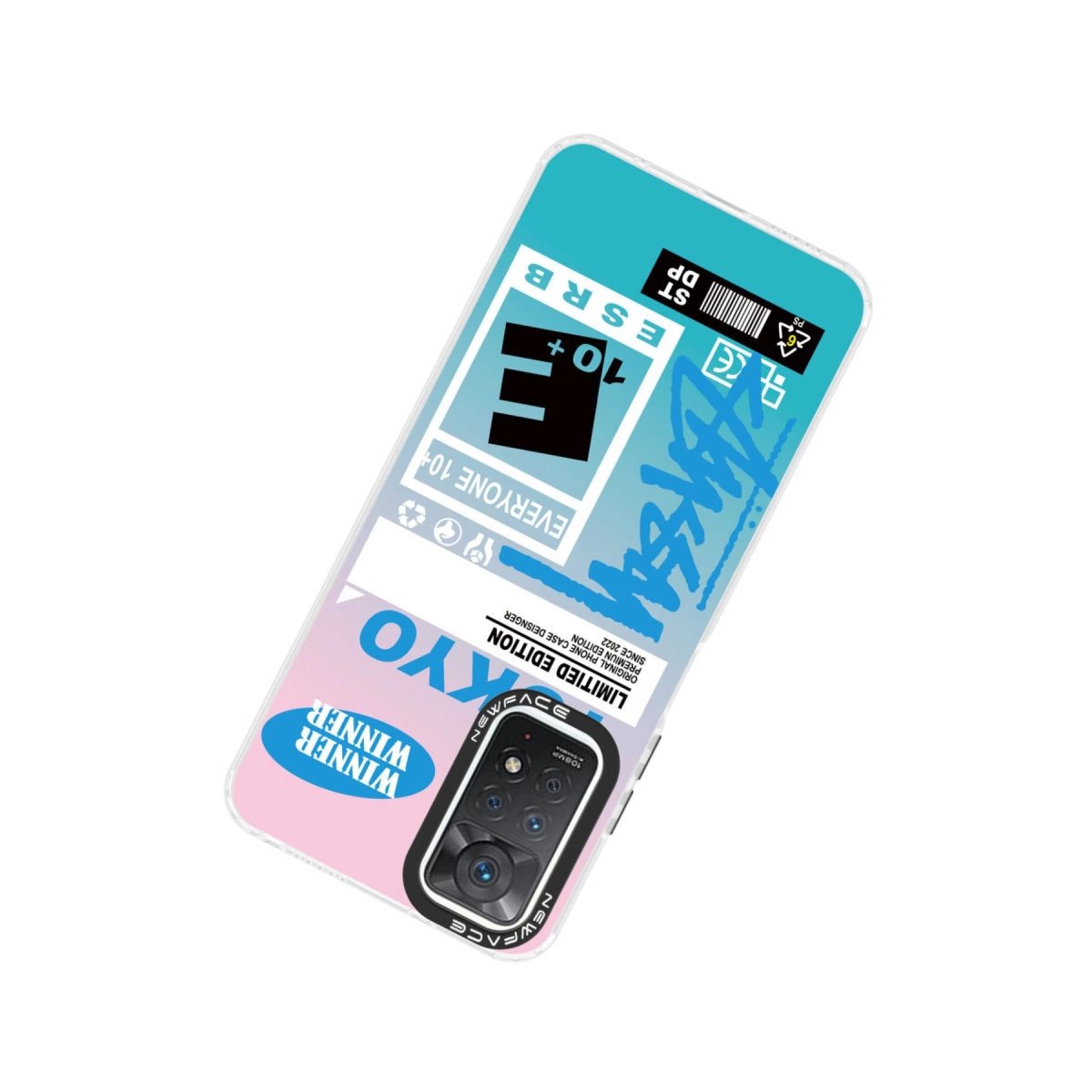 Mavi Stussy logolu, ESRB derecelendirmeli ve "Winner Winner" baskılı telefon kılıfı.